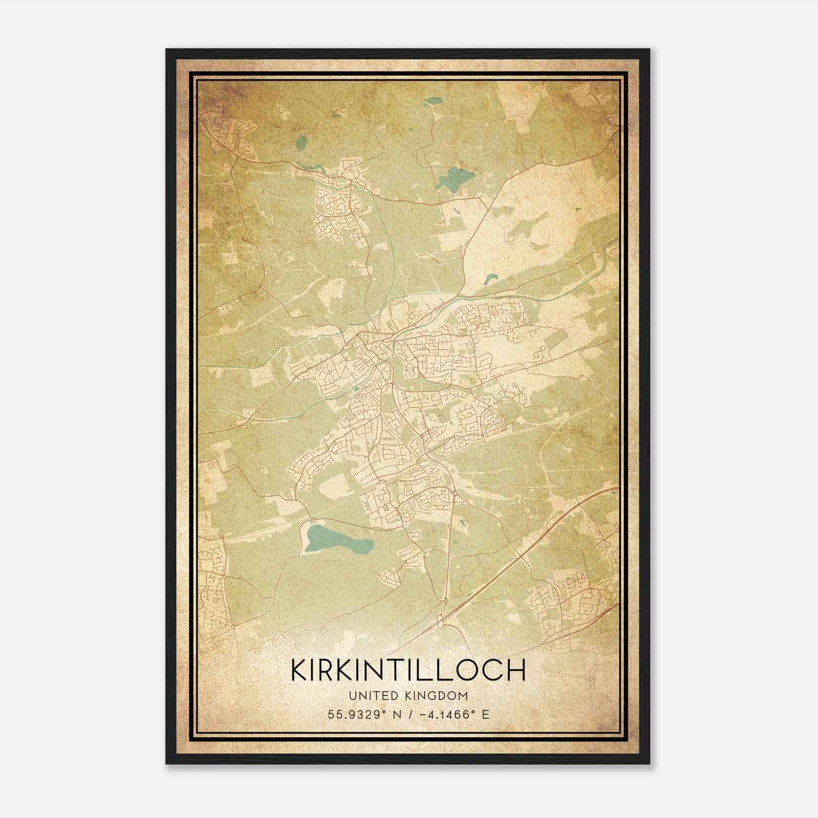 Vintage Kirkintilloch United Kingdom Map Poster, Kirkintilloch City Road Wall Art Print