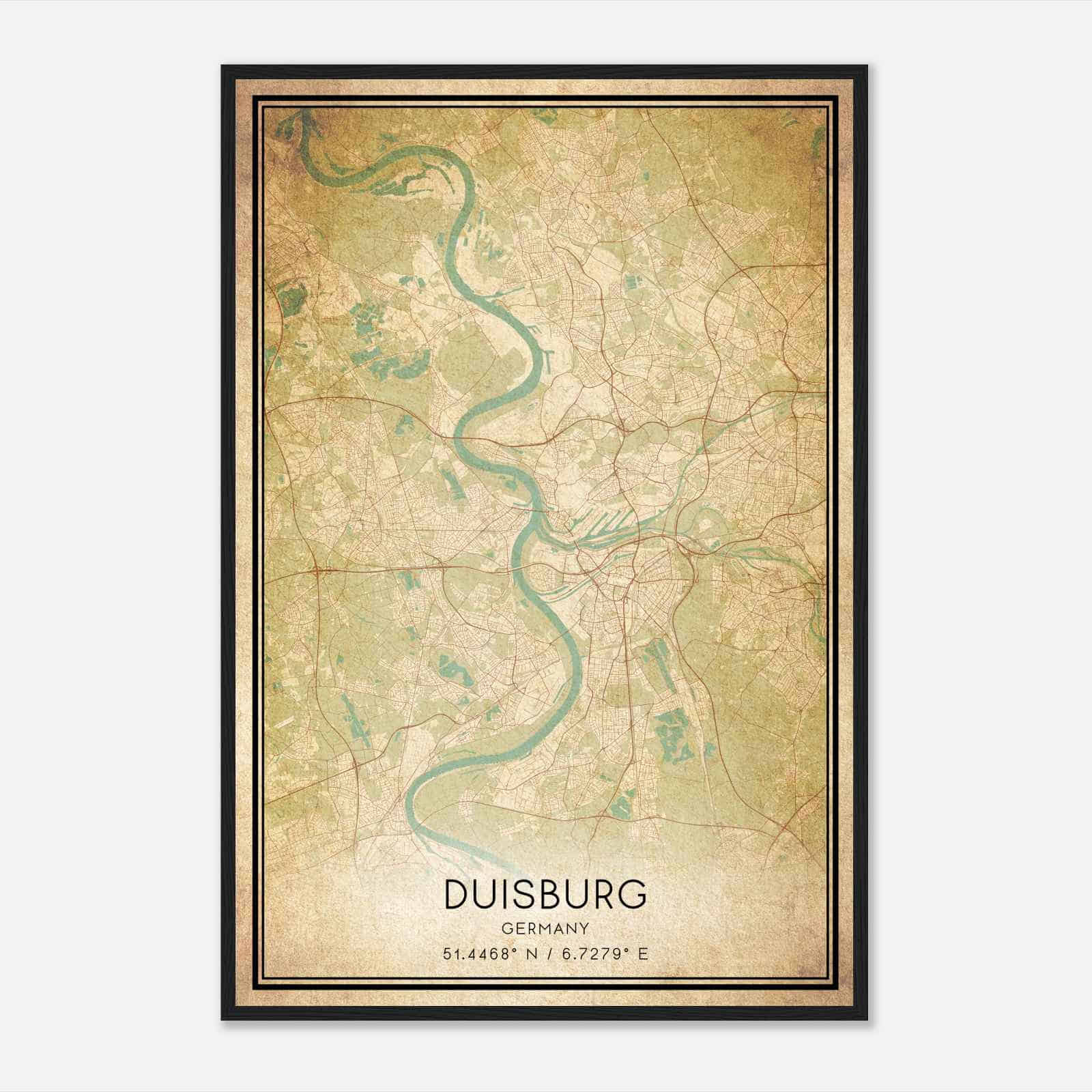 Vintage Duisburg Germany Map Poster, Duisburg City Road Wall Art Print