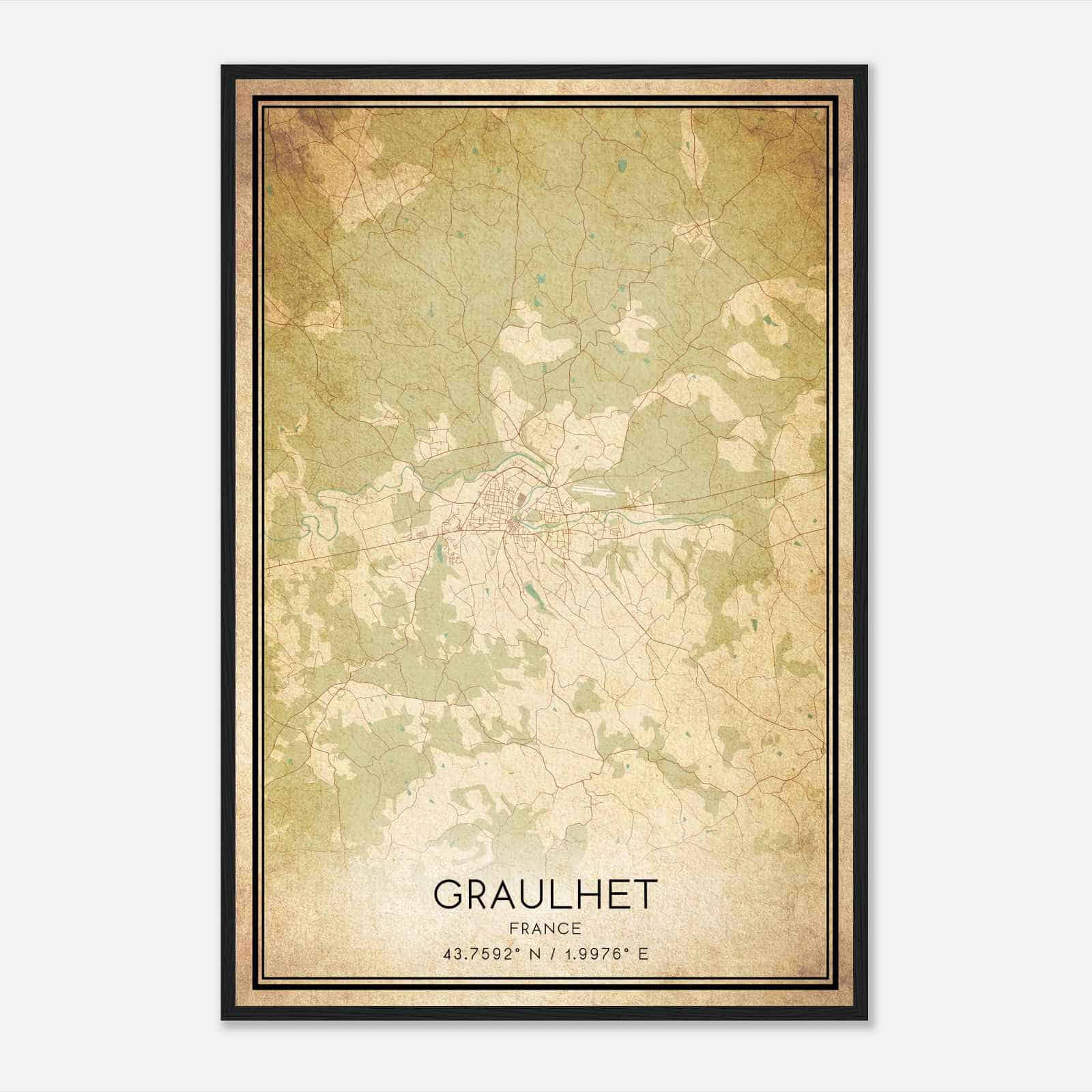 Vintage Graulhet France Map Poster, Graulhet City Road Wall Art Print