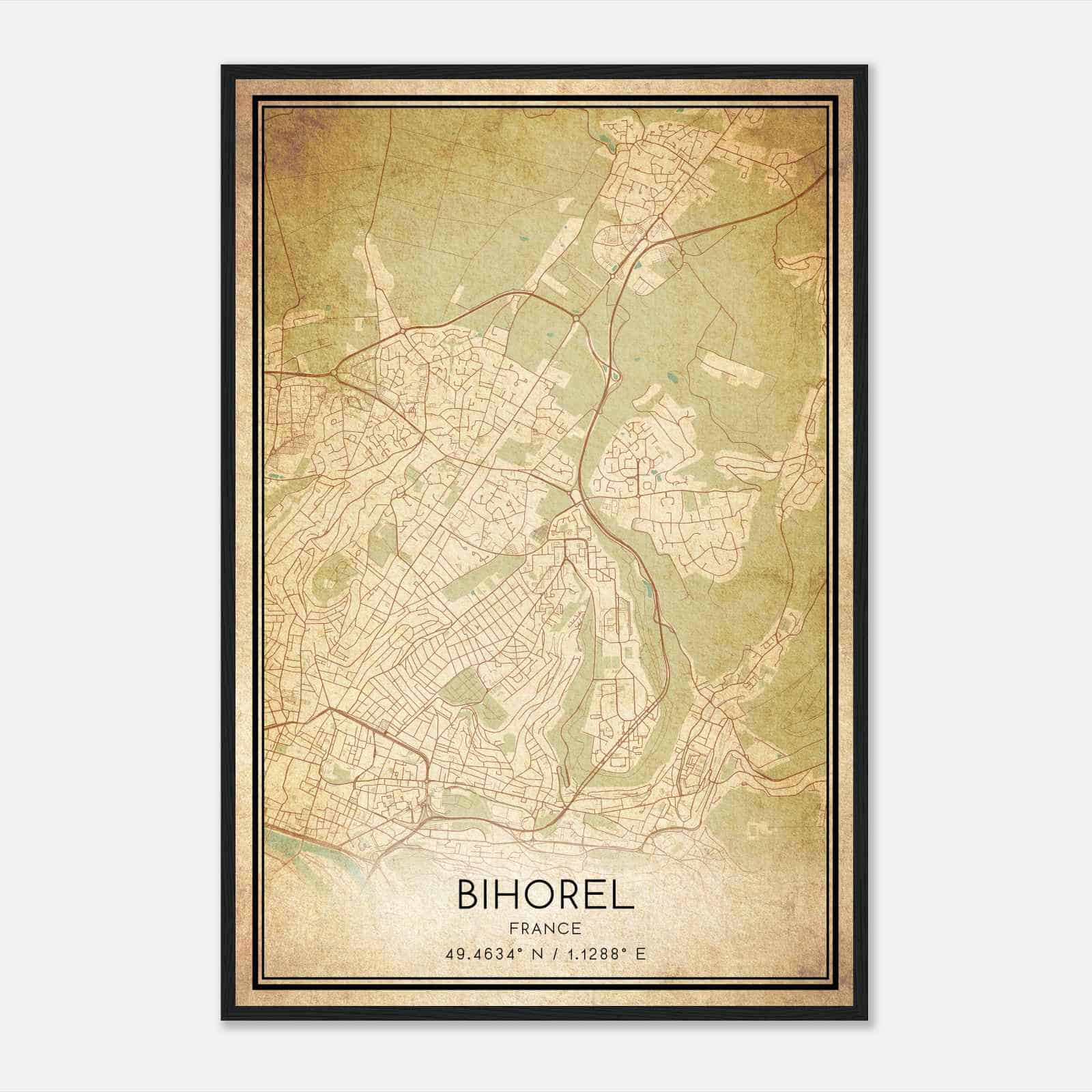 Vintage Bihorel France Map Poster, Bihorel City Road Wall Art Print