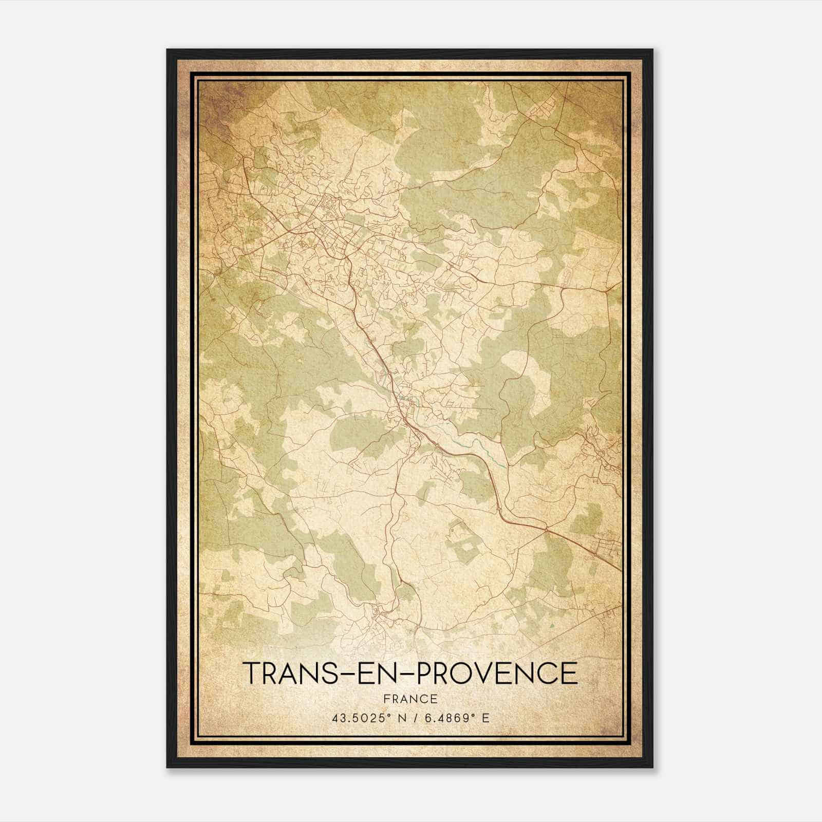 Vintage Trans-en-Provence France Map Poster, Trans-en-Provence City Road Wall Art Print