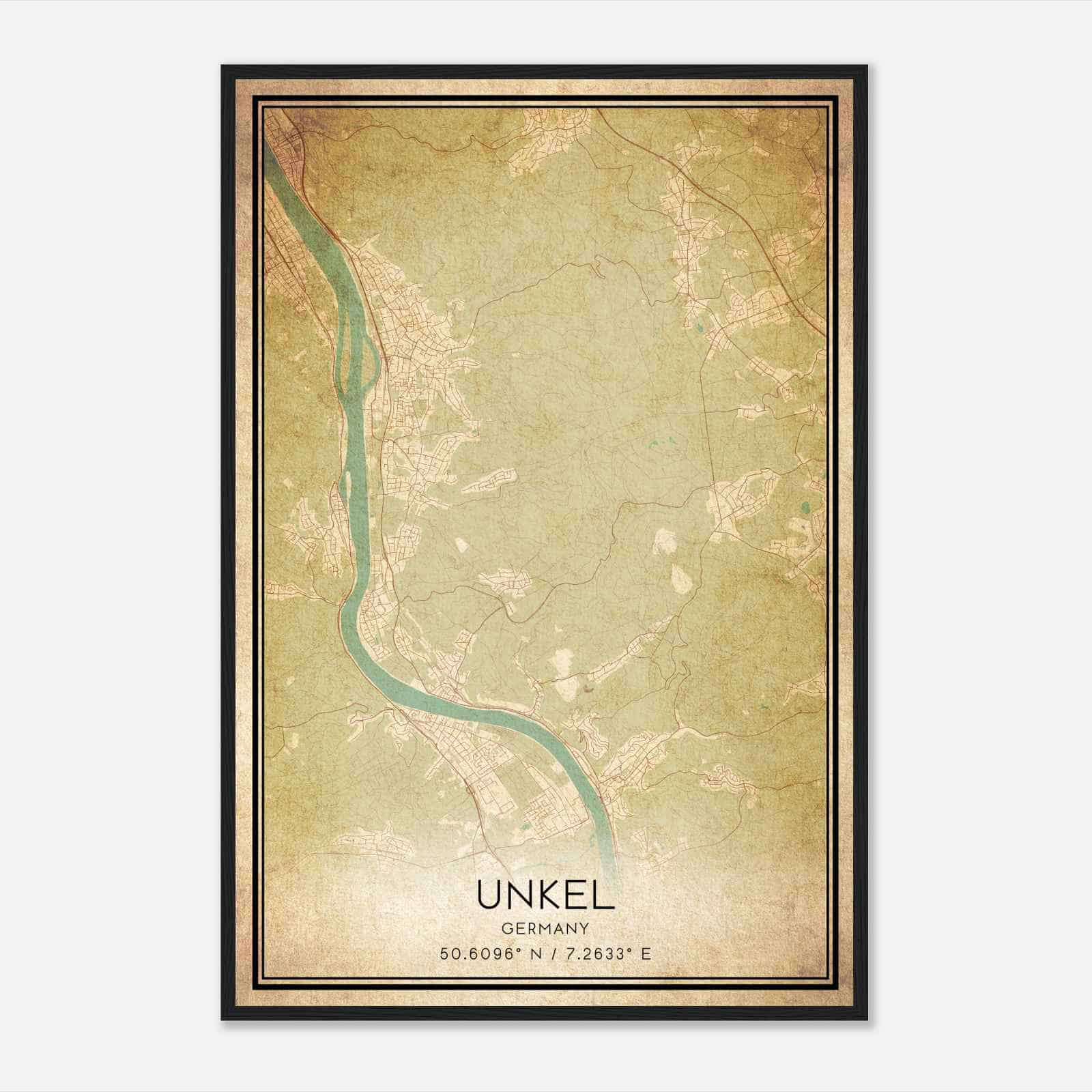 Vintage Unkel Germany Map Poster, Unkel City Road Wall Art Print