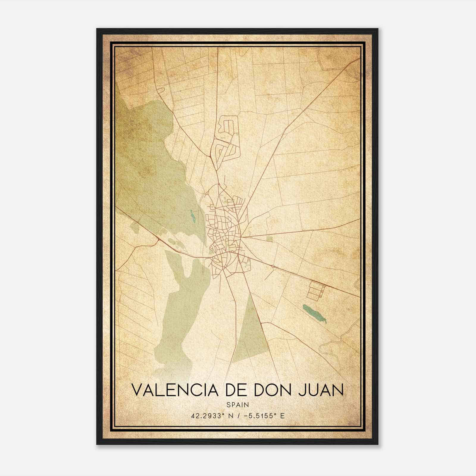 Vintage Valencia de Don Juan Spain Map Poster, Valencia de Don Juan City Road Wall Art Print