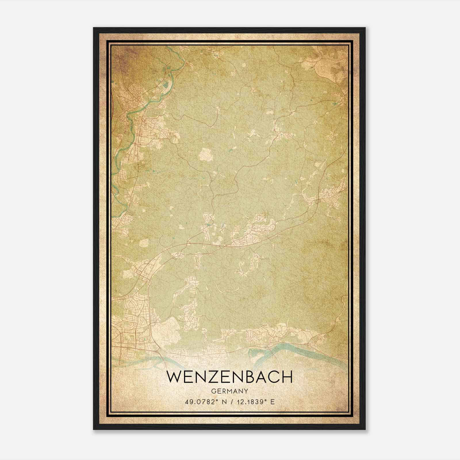 Vintage Wenzenbach Germany Map Poster, Wenzenbach City Road Wall Art Print
