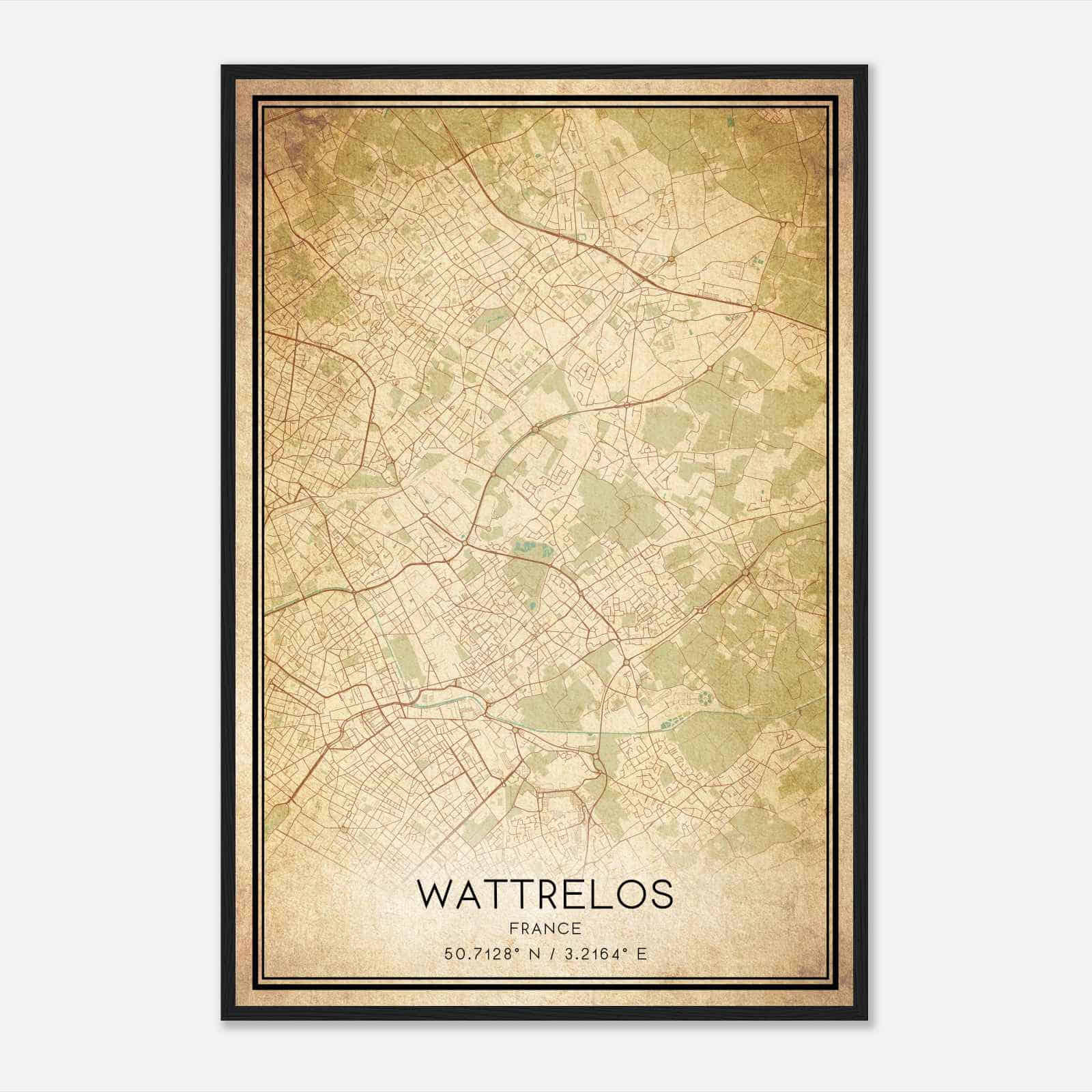 Vintage Wattrelos France Map Poster, Wattrelos City Road Wall Art Print