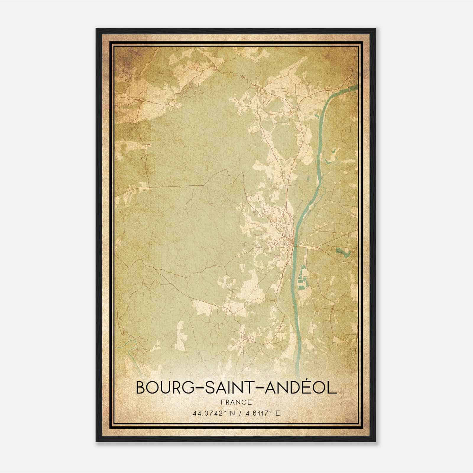 Vintage Bourg-Saint-Andeol France Map Poster, Bourg-Saint-Andeol City Road Wall Art Print