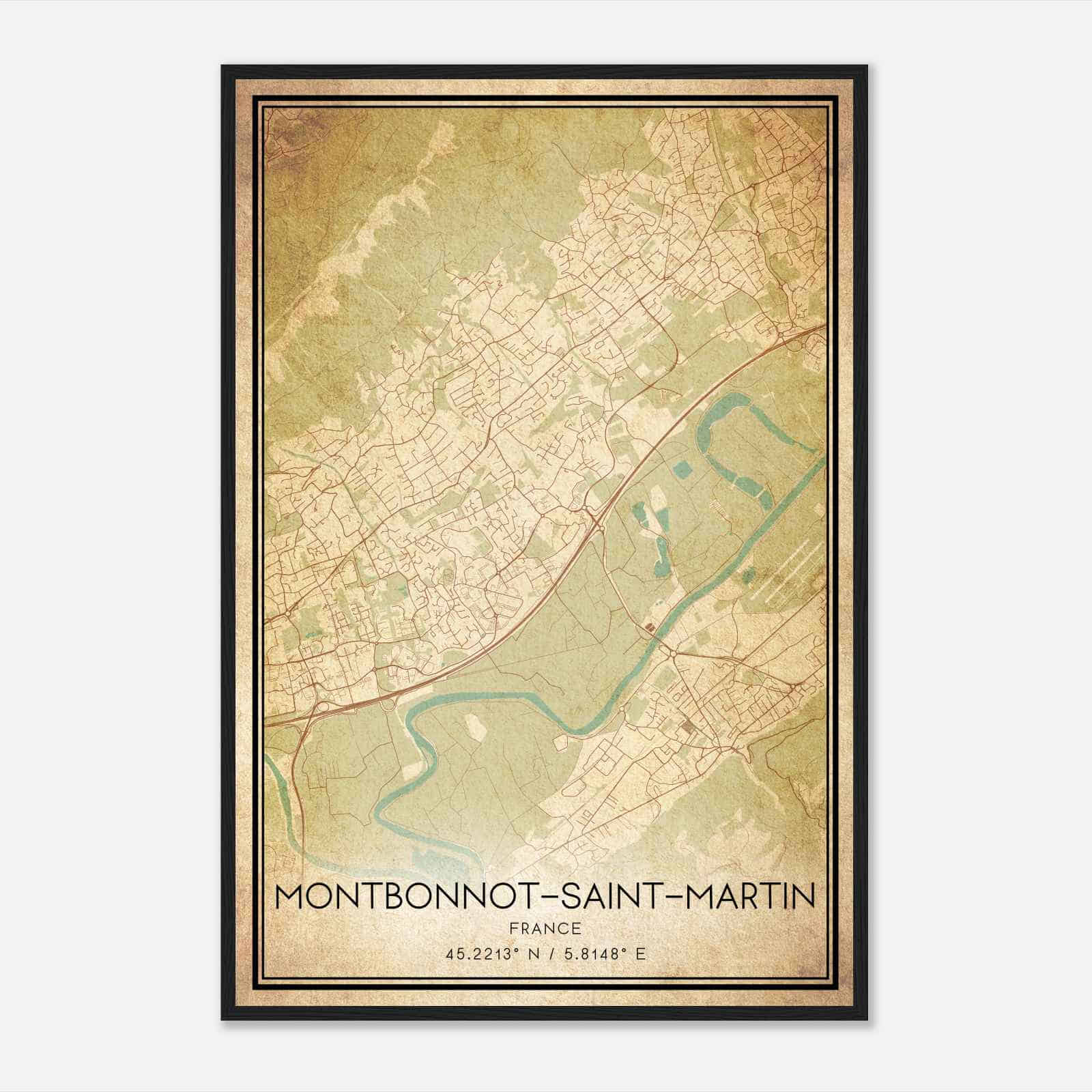 Vintage Montbonnot-Saint-Martin France Map Poster, Montbonnot-Saint-Martin City Road Wall Art Print