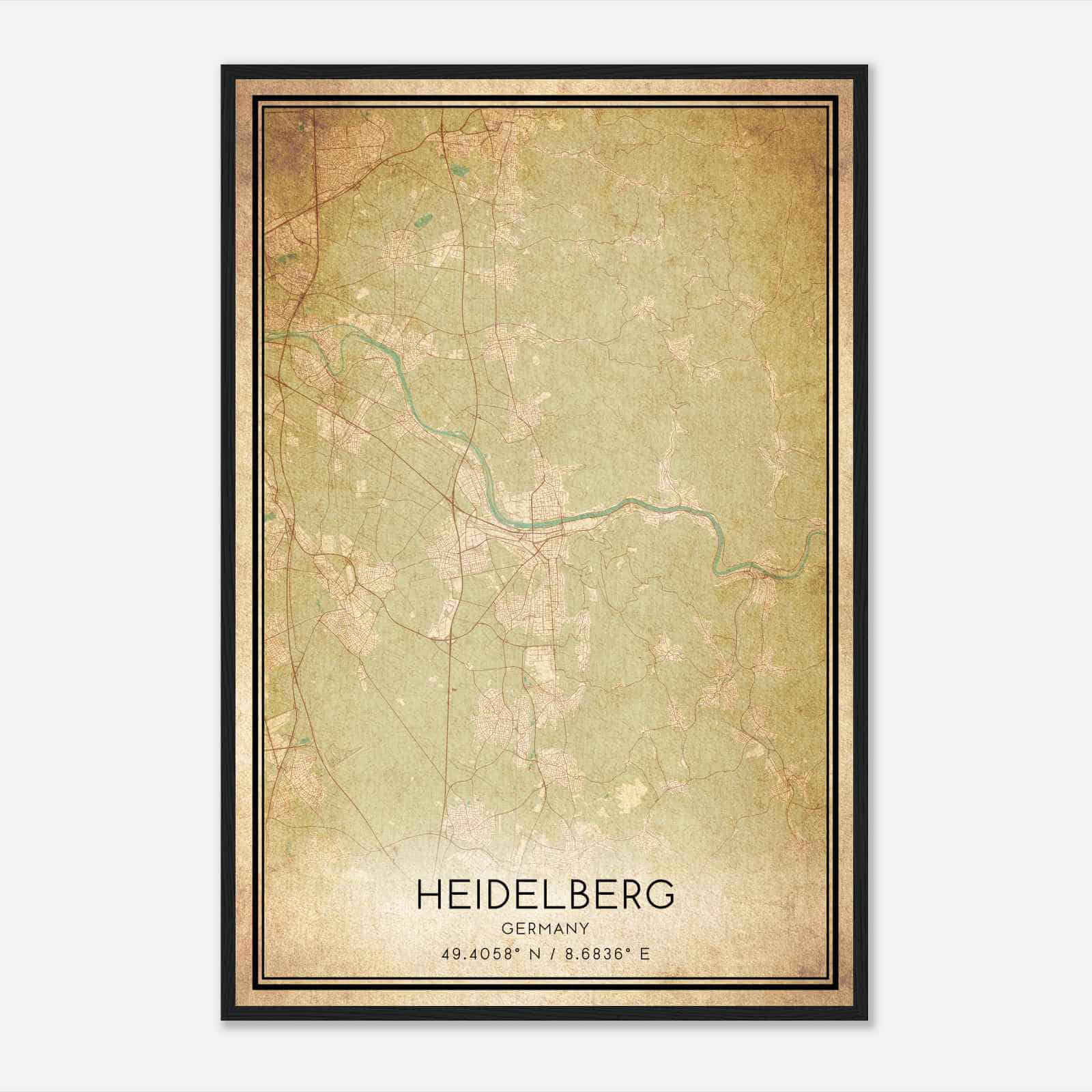 Vintage Heidelberg Germany Map Poster, Heidelberg City Road Wall Art Print