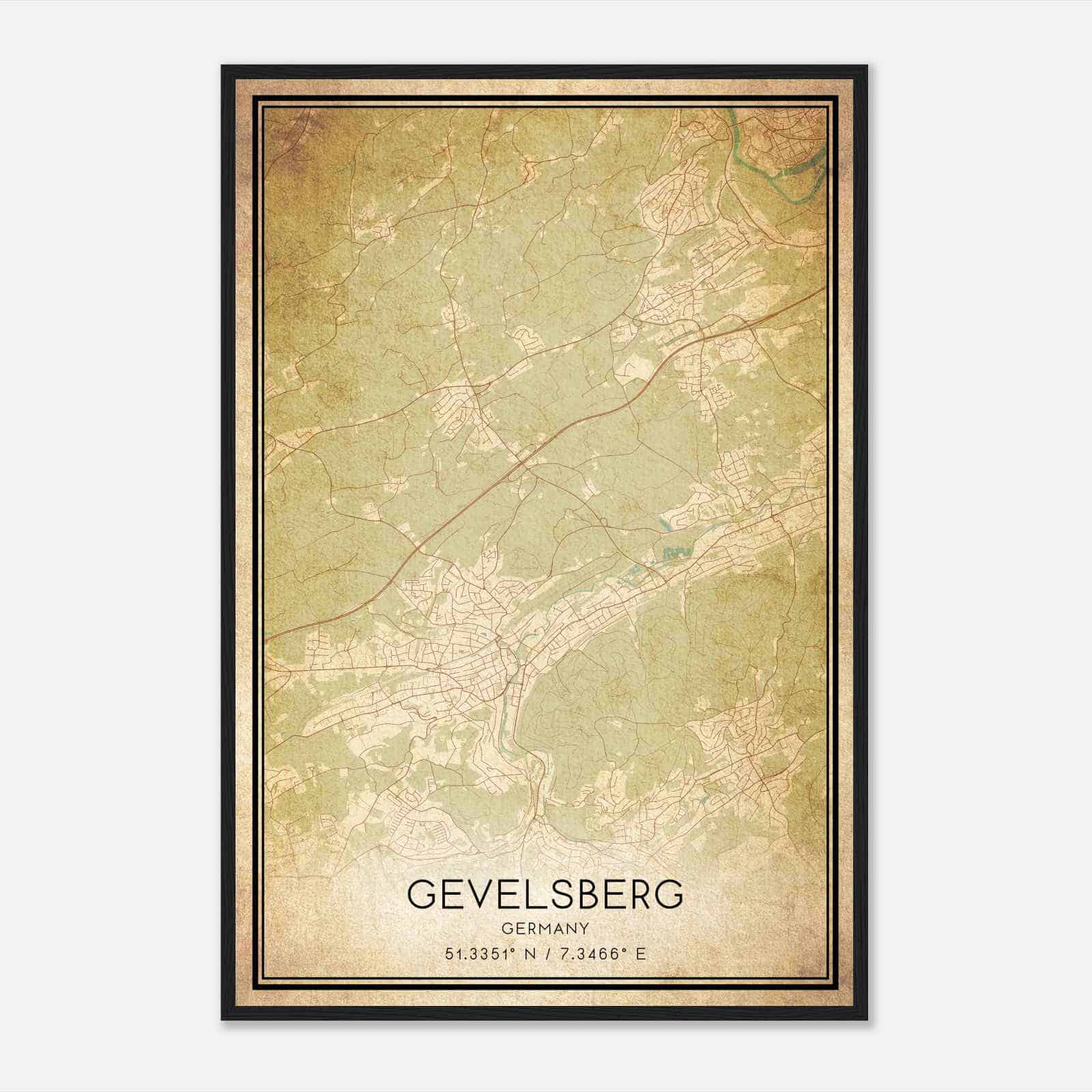Vintage Gevelsberg Germany Map Poster, Gevelsberg City Road Wall Art Print