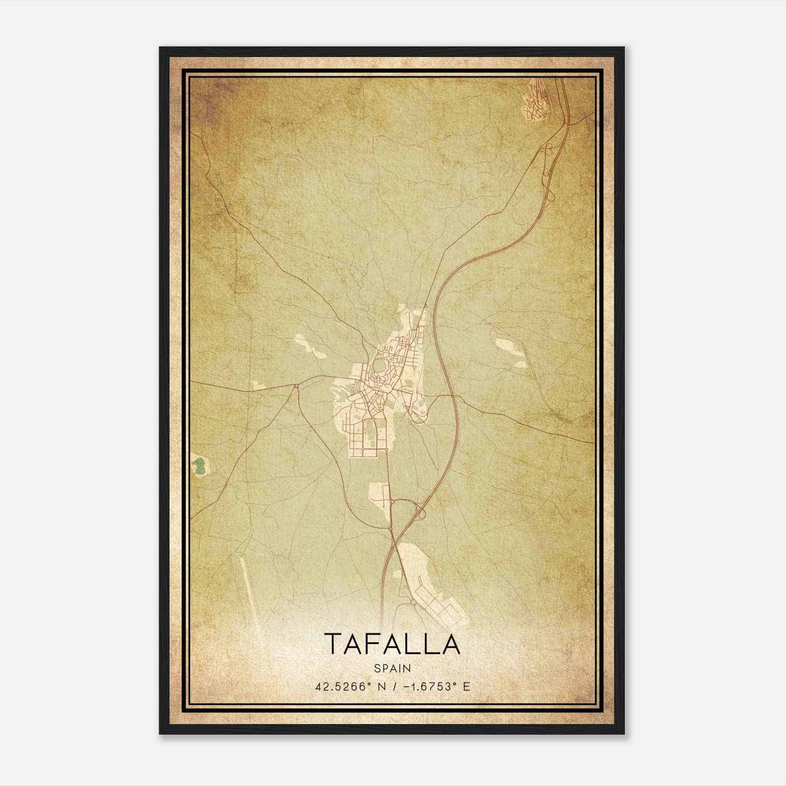 Vintage Tafalla Spain Map Poster, Tafalla City Road Wall Art Print