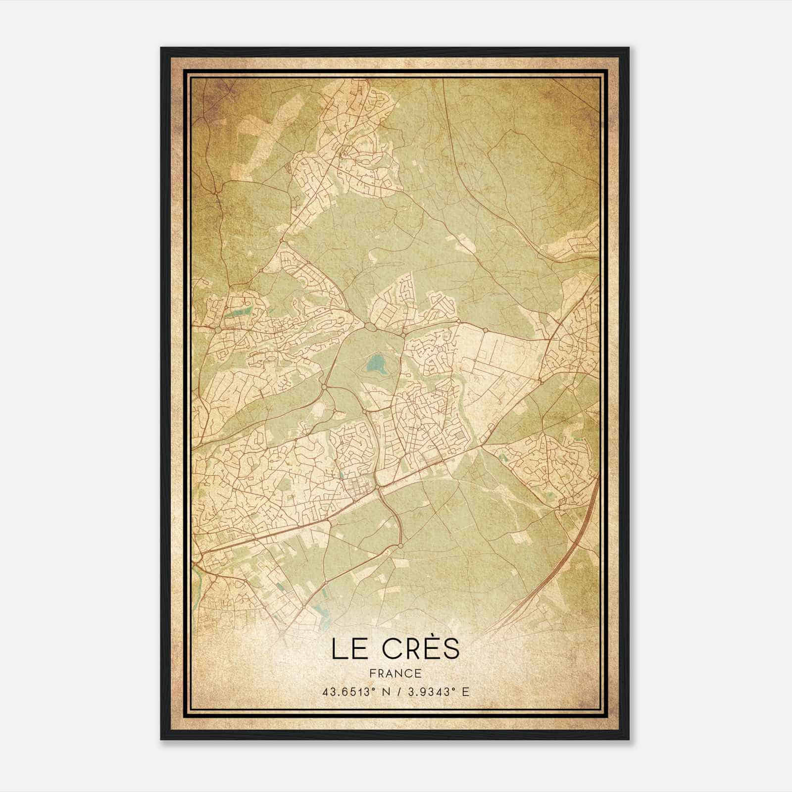 Vintage Le Cres France Map Poster, Le Cres City Road Wall Art Print