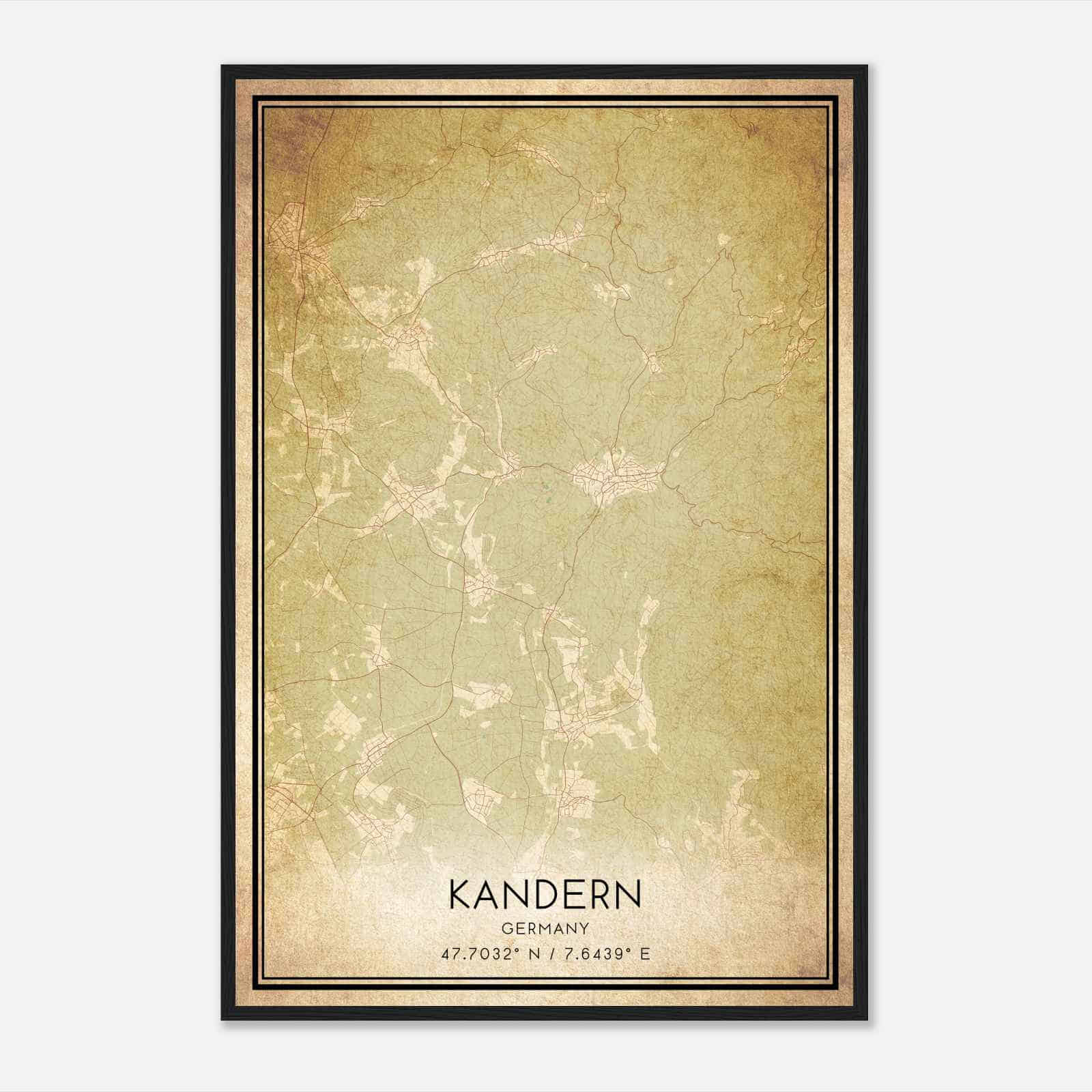 Vintage Kandern Germany Map Poster, Kandern City Road Wall Art Print