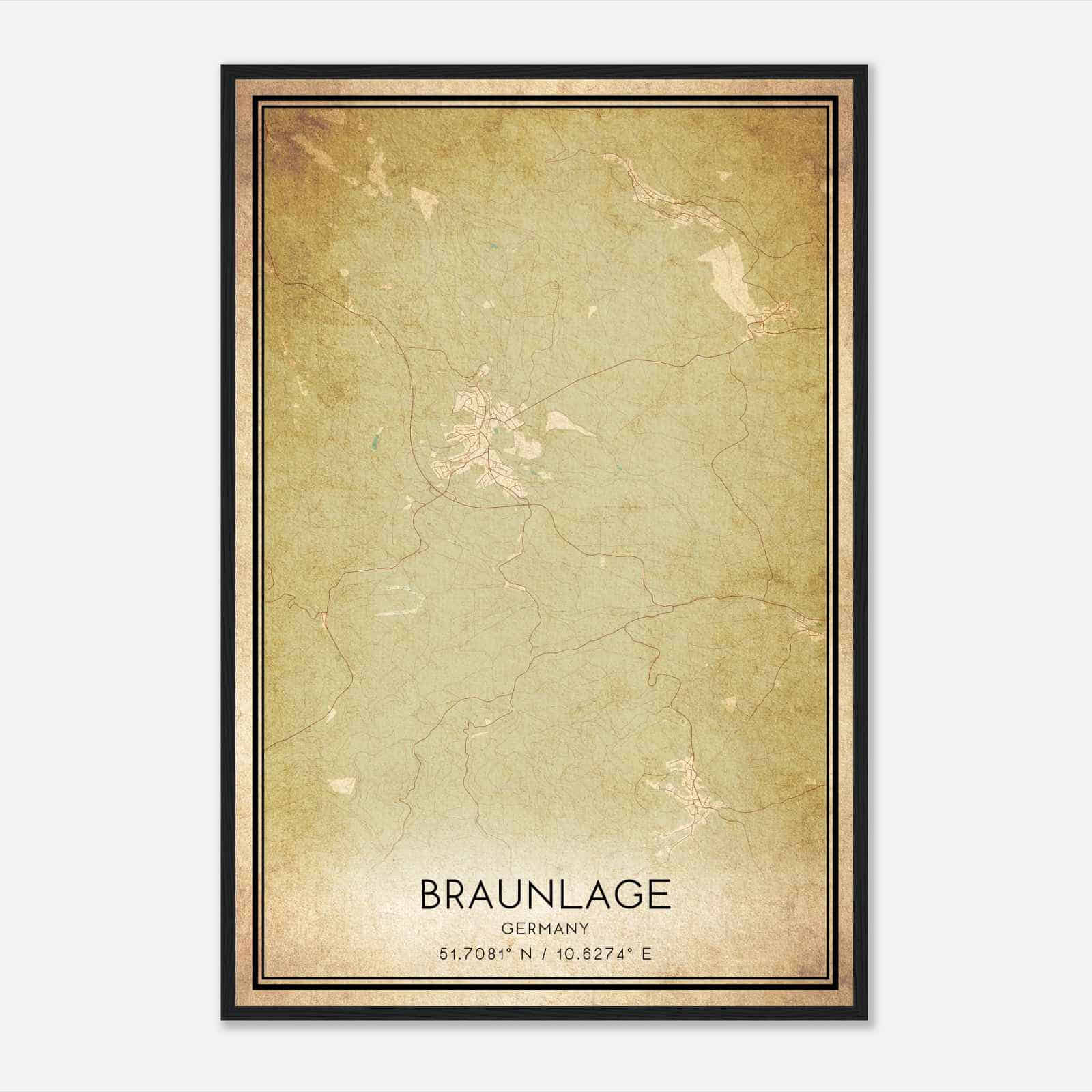 Vintage Braunlage Germany Map Poster, Braunlage City Road Wall Art Print