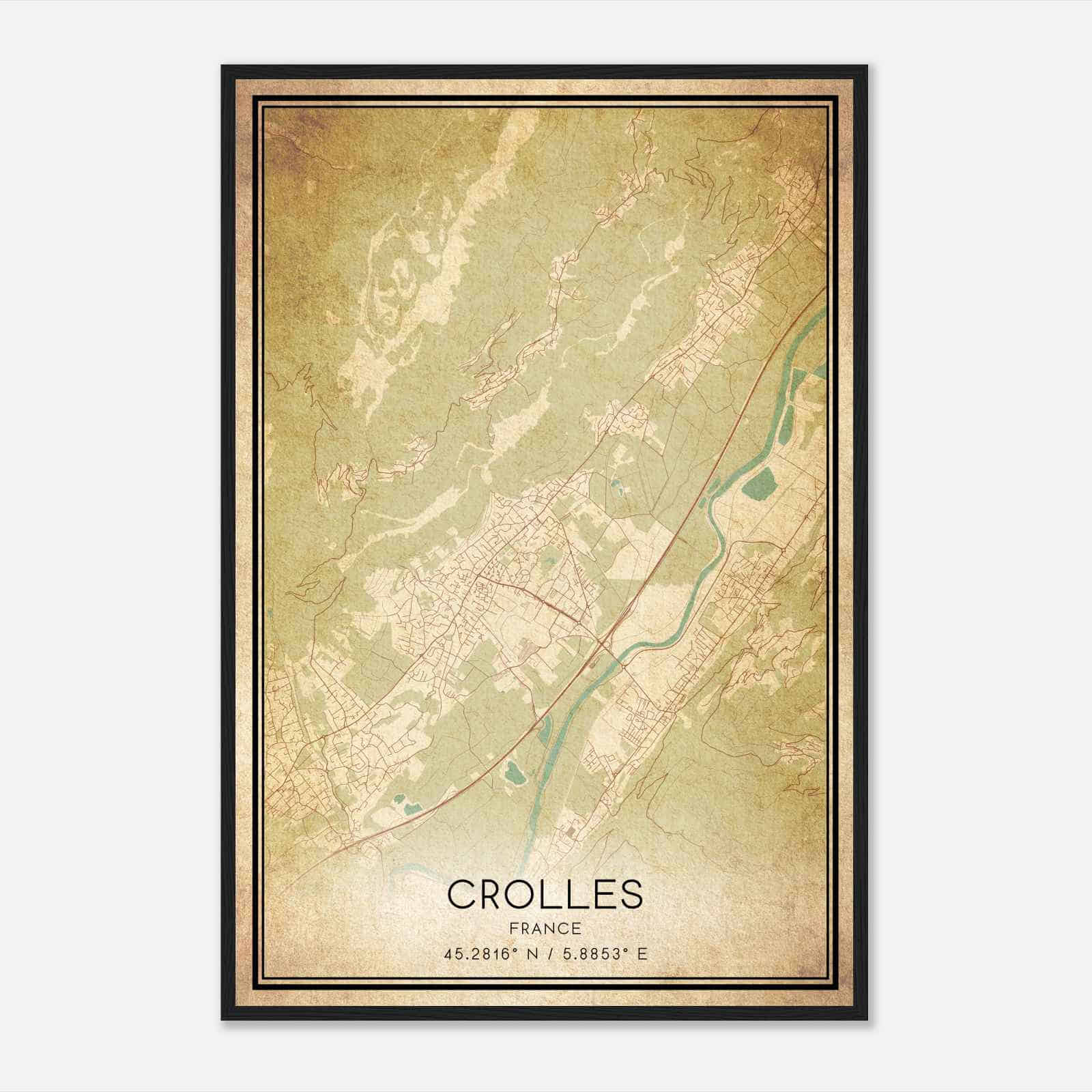 Vintage Crolles France Map Poster, Crolles City Road Wall Art Print