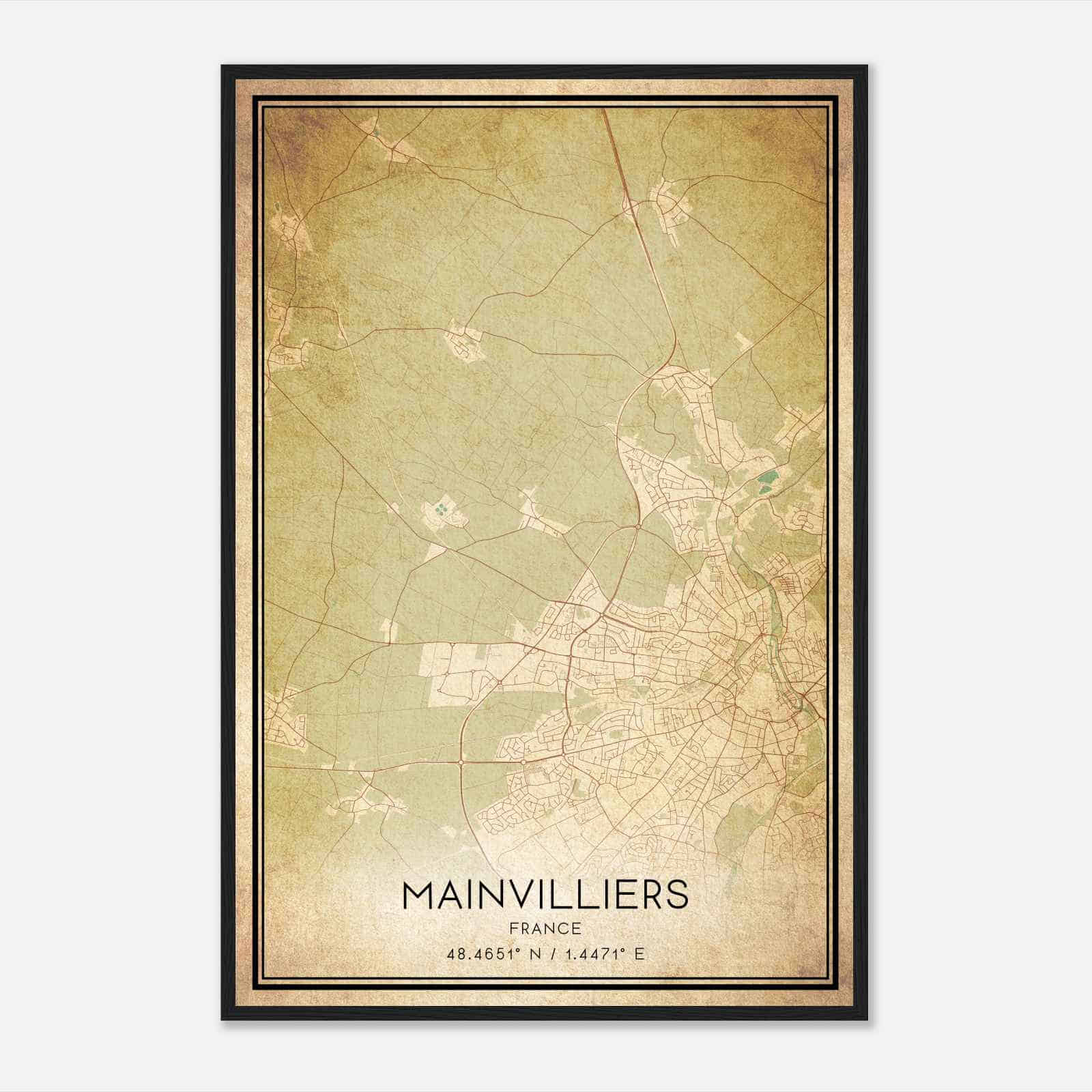 Vintage Mainvilliers France Map Poster, Mainvilliers City Road Wall Art Print