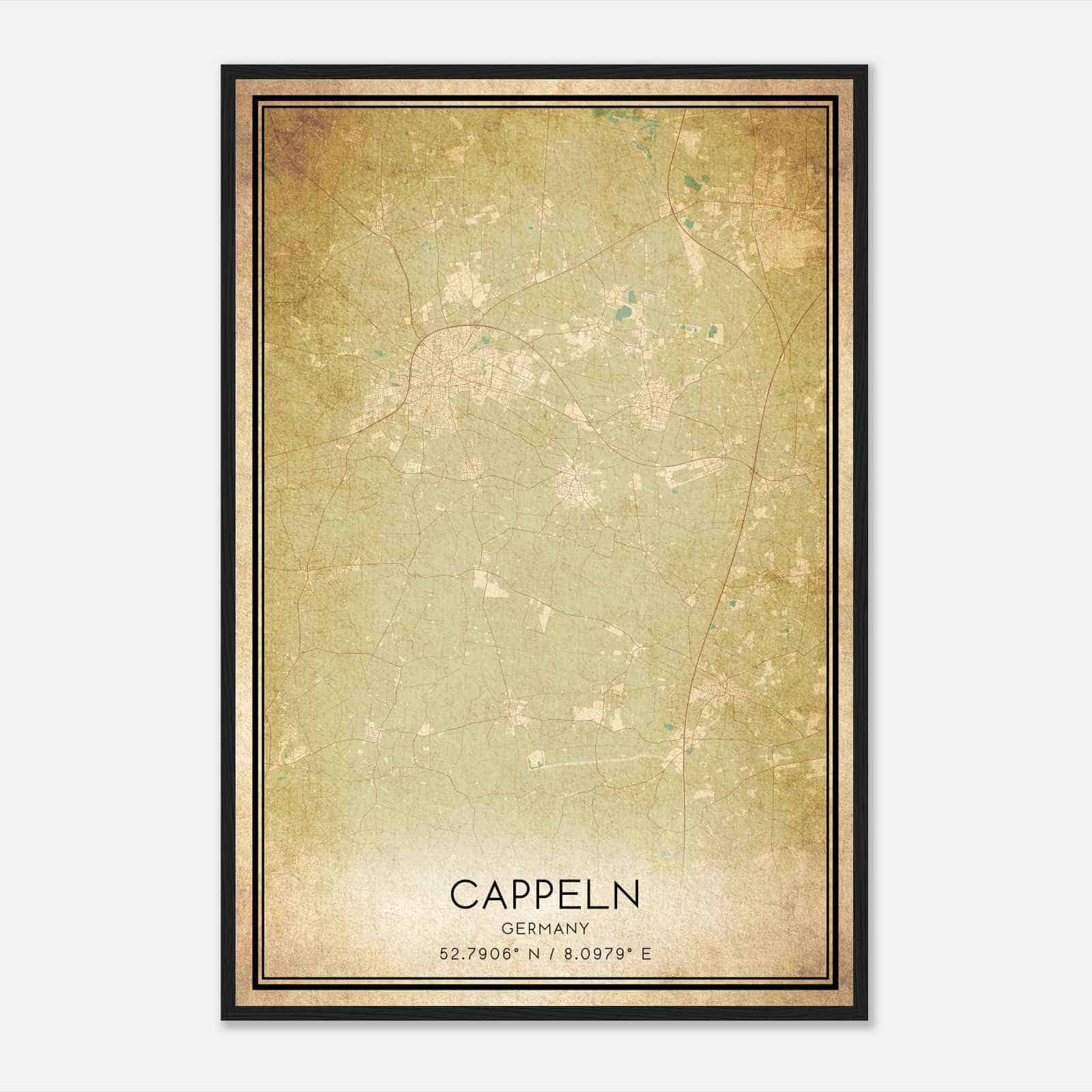 Vintage Cappeln Germany Map Poster, Cappeln City Road Wall Art Print