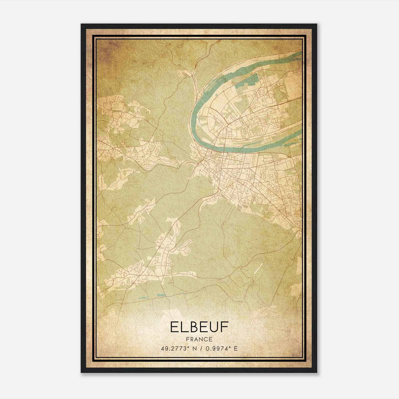 Vintage Elbeuf France Map Poster, Elbeuf City Road Wall Art Print