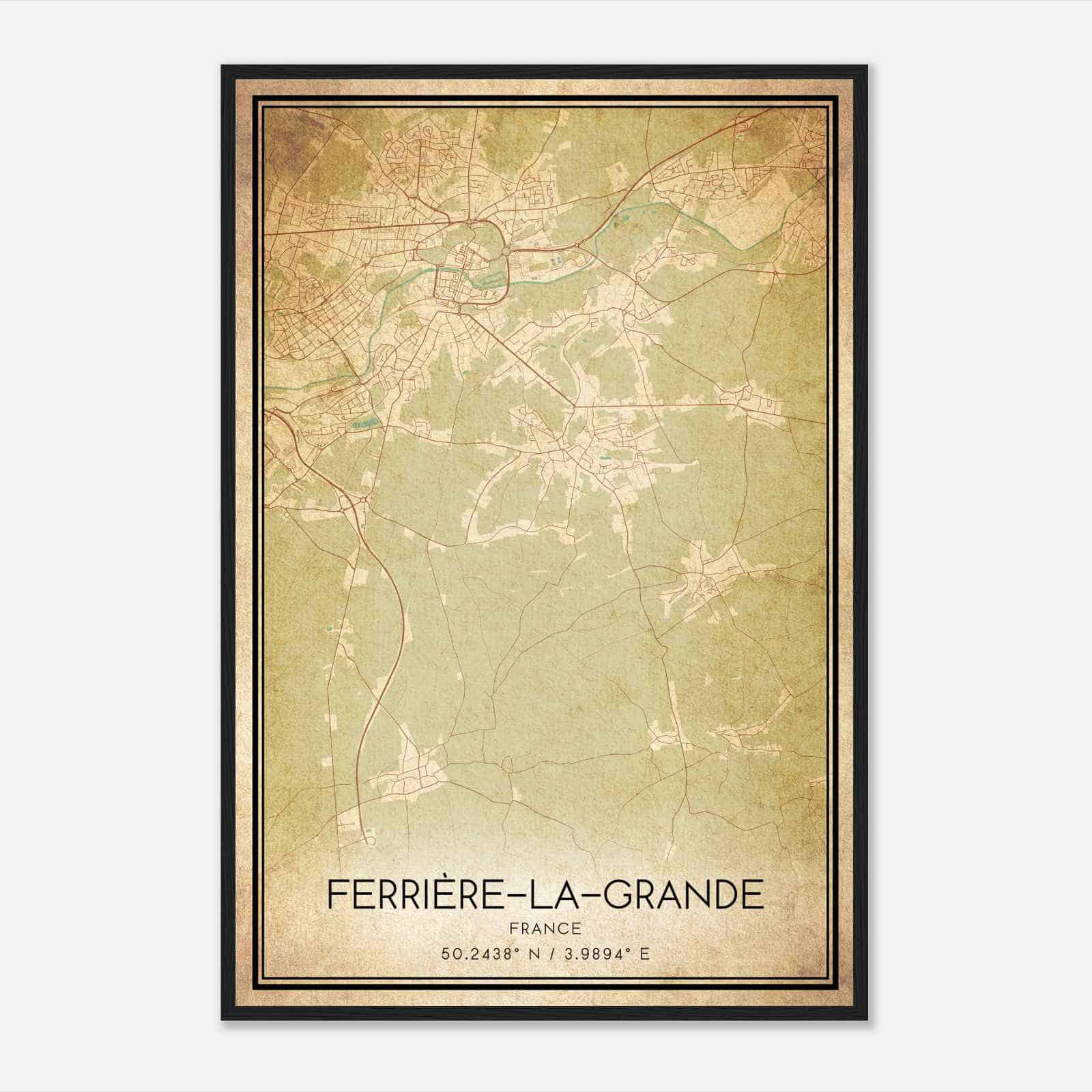 Vintage Ferriere-la-Grande France Map Poster, Ferriere-la-Grande City Road Wall Art Print