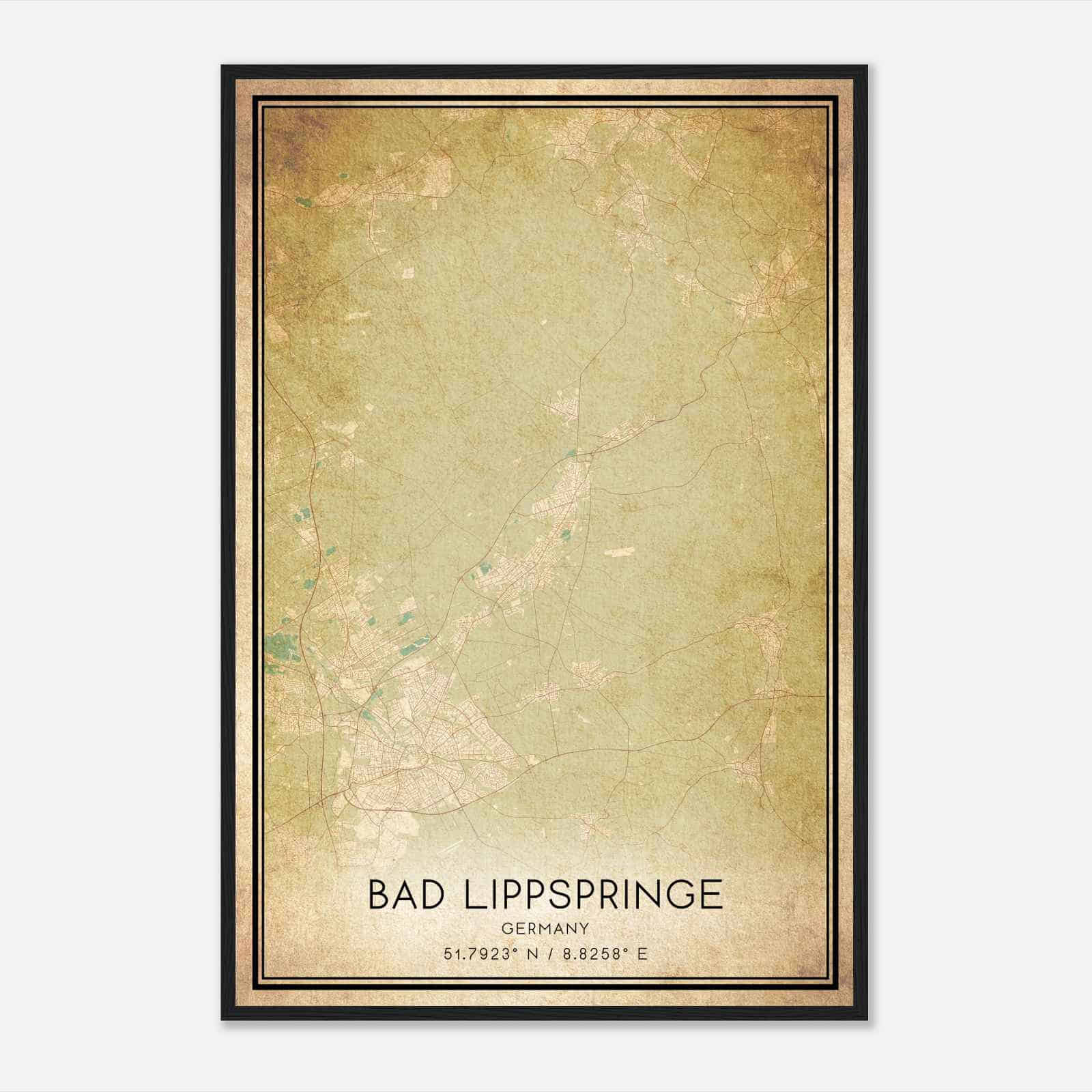 Vintage Bad Lippspringe Germany Map Poster, Bad Lippspringe City Road Wall Art Print