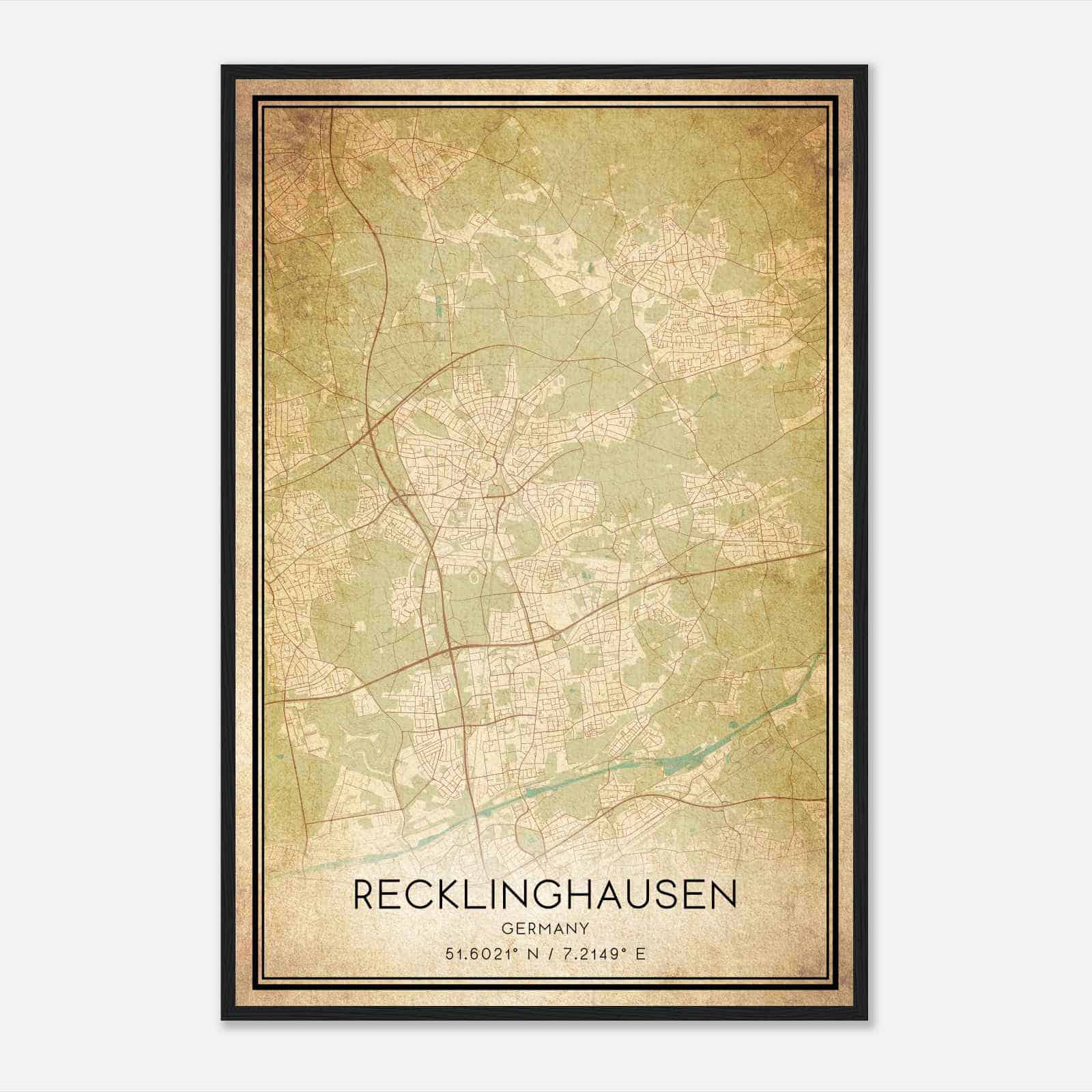 Vintage Recklinghausen Germany Map Poster, Recklinghausen City Road Wall Art Print