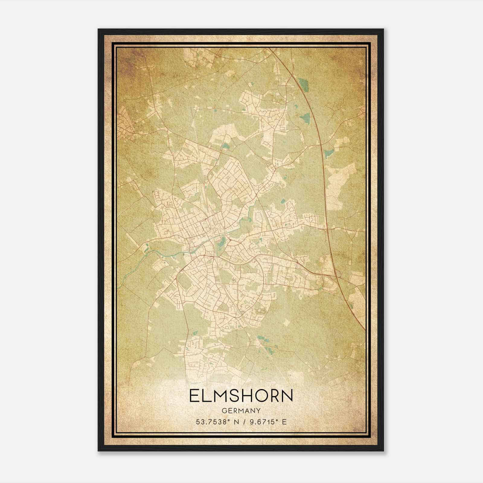 Vintage Elmshorn Germany Map Poster, Elmshorn City Road Wall Art Print