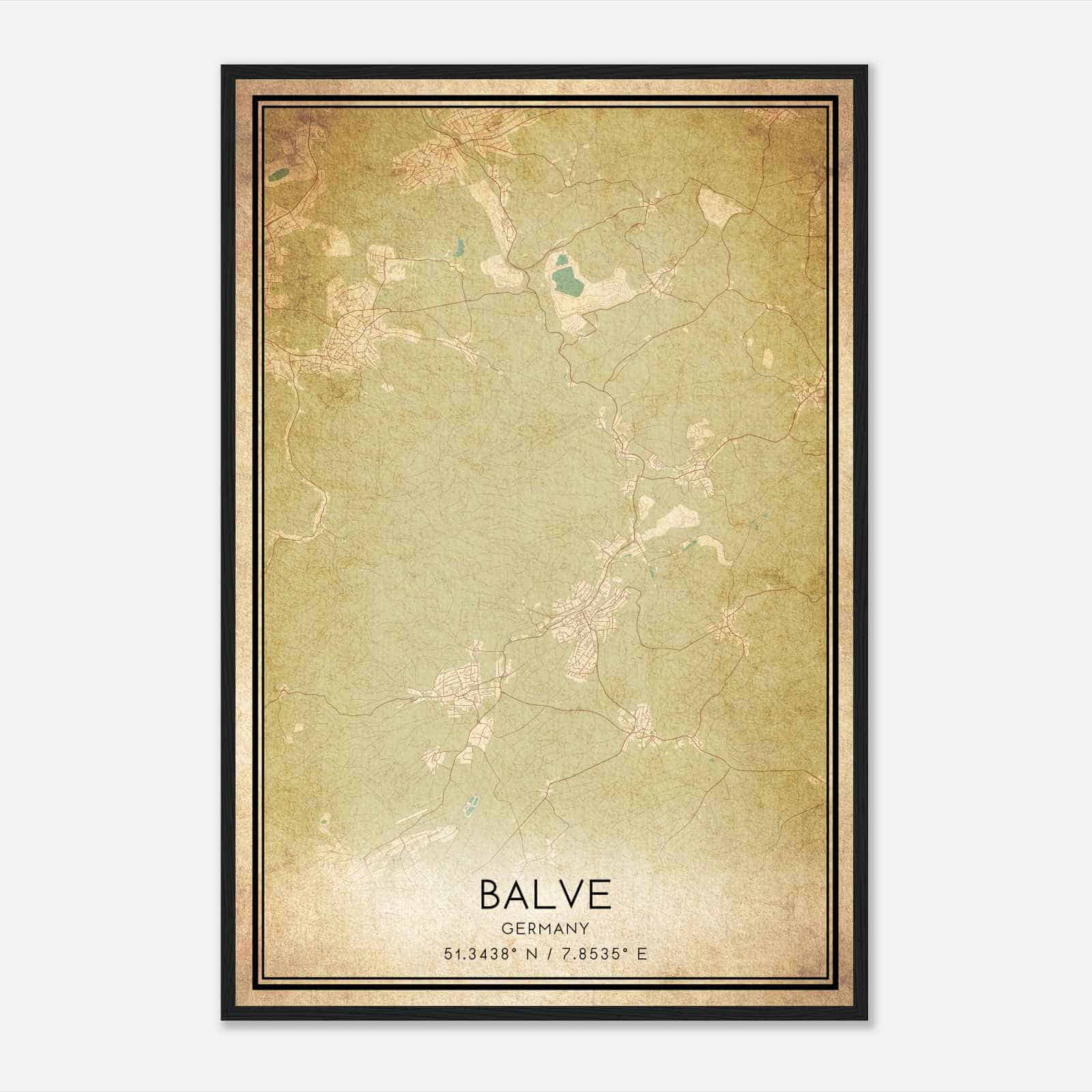 Vintage Balve Germany Map Poster, Balve City Road Wall Art Print