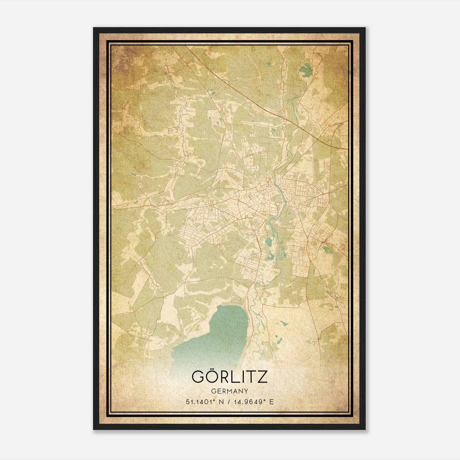 Vintage Gorlitz Germany Map Poster, Gorlitz City Road Wall Art Print