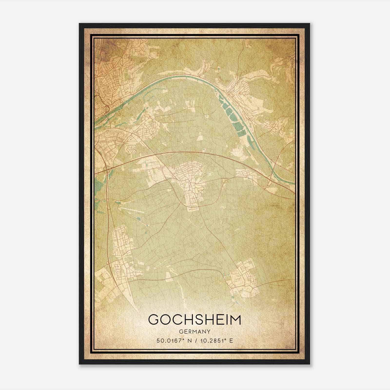 Vintage Gochsheim Germany Map Poster, Gochsheim City Road Wall Art Print