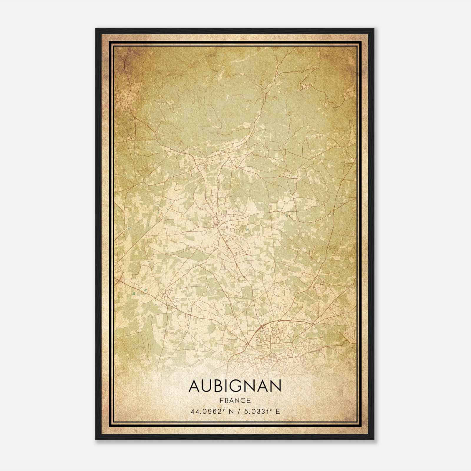 Vintage Aubignan France Map Poster, Aubignan City Road Wall Art Print