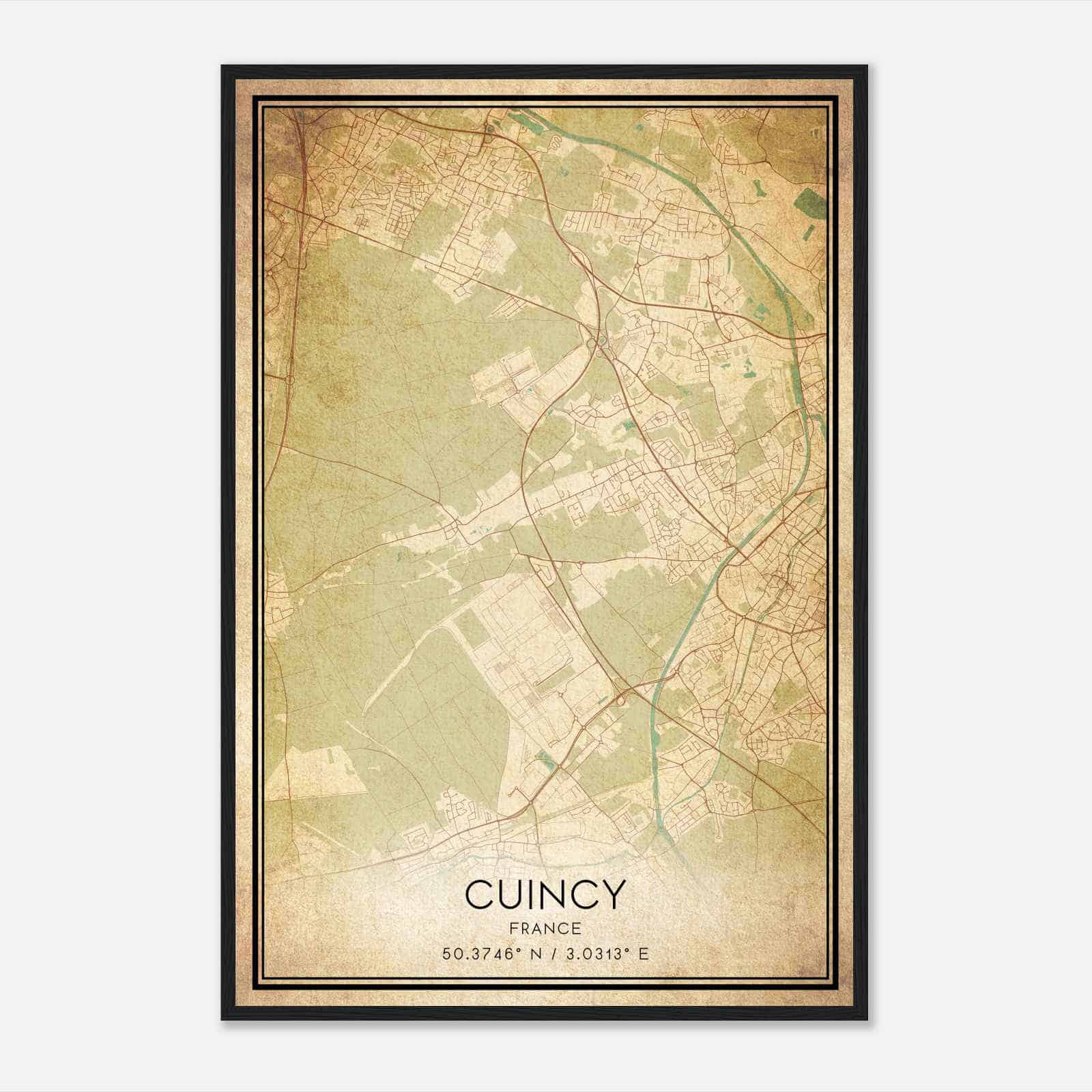Vintage Cuincy France Map Poster, Cuincy City Road Wall Art Print