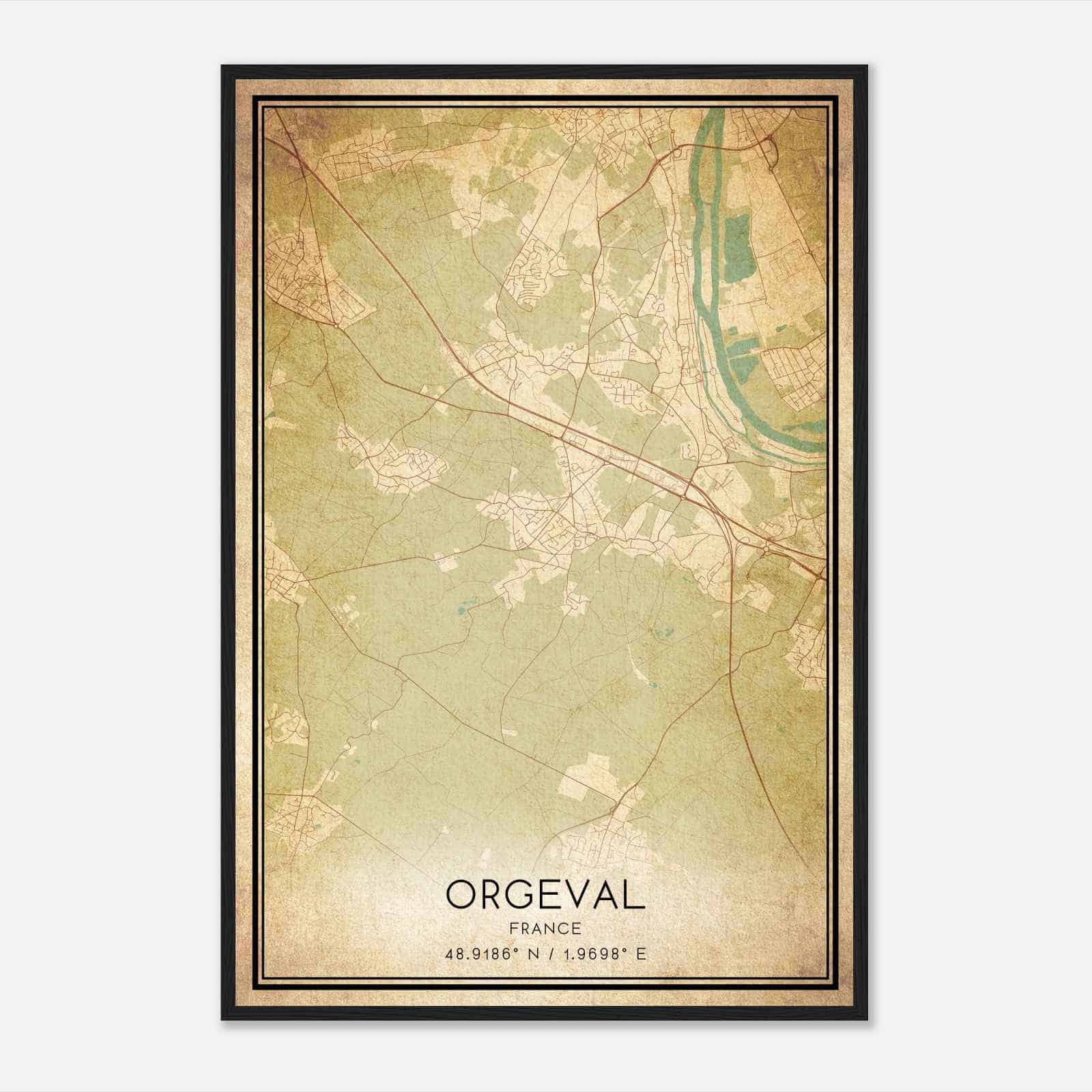 Vintage Orgeval France Map Poster, Orgeval City Road Wall Art Print