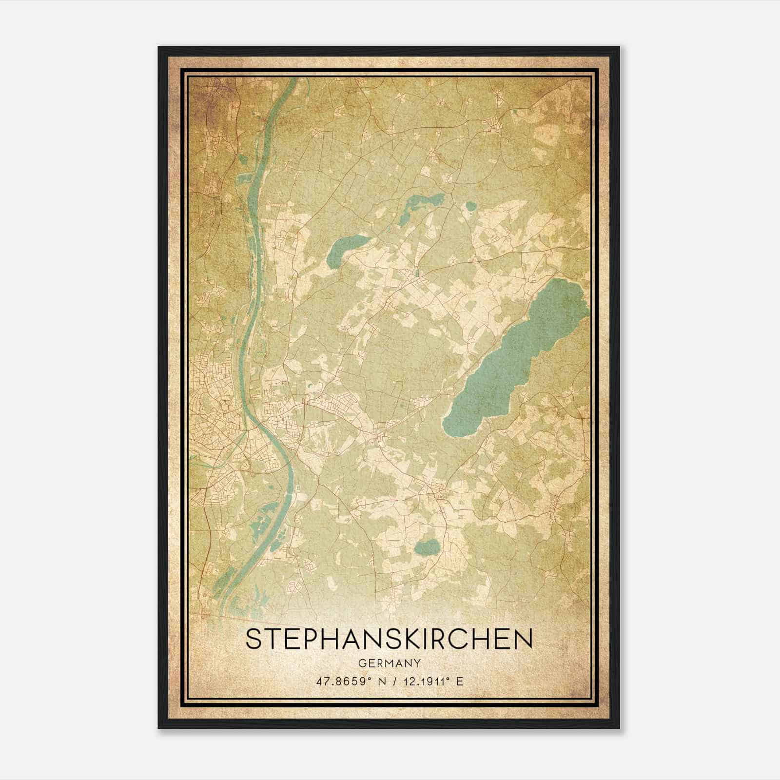 Vintage Stephanskirchen Germany Map Poster, Stephanskirchen City Road Wall Art Print