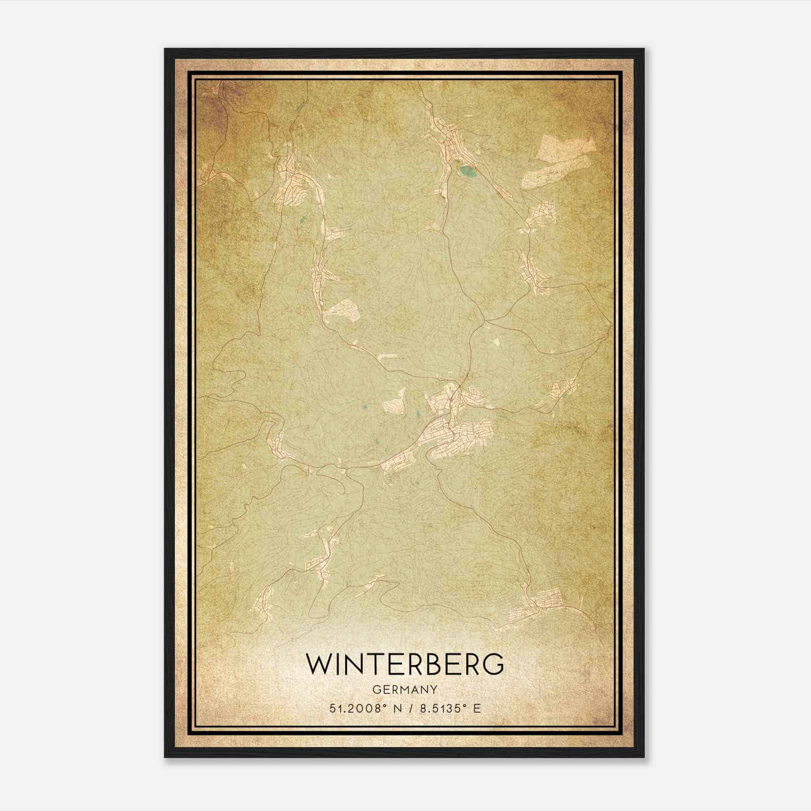 Vintage Winterberg Germany Map Poster, Winterberg City Road Wall Art Print