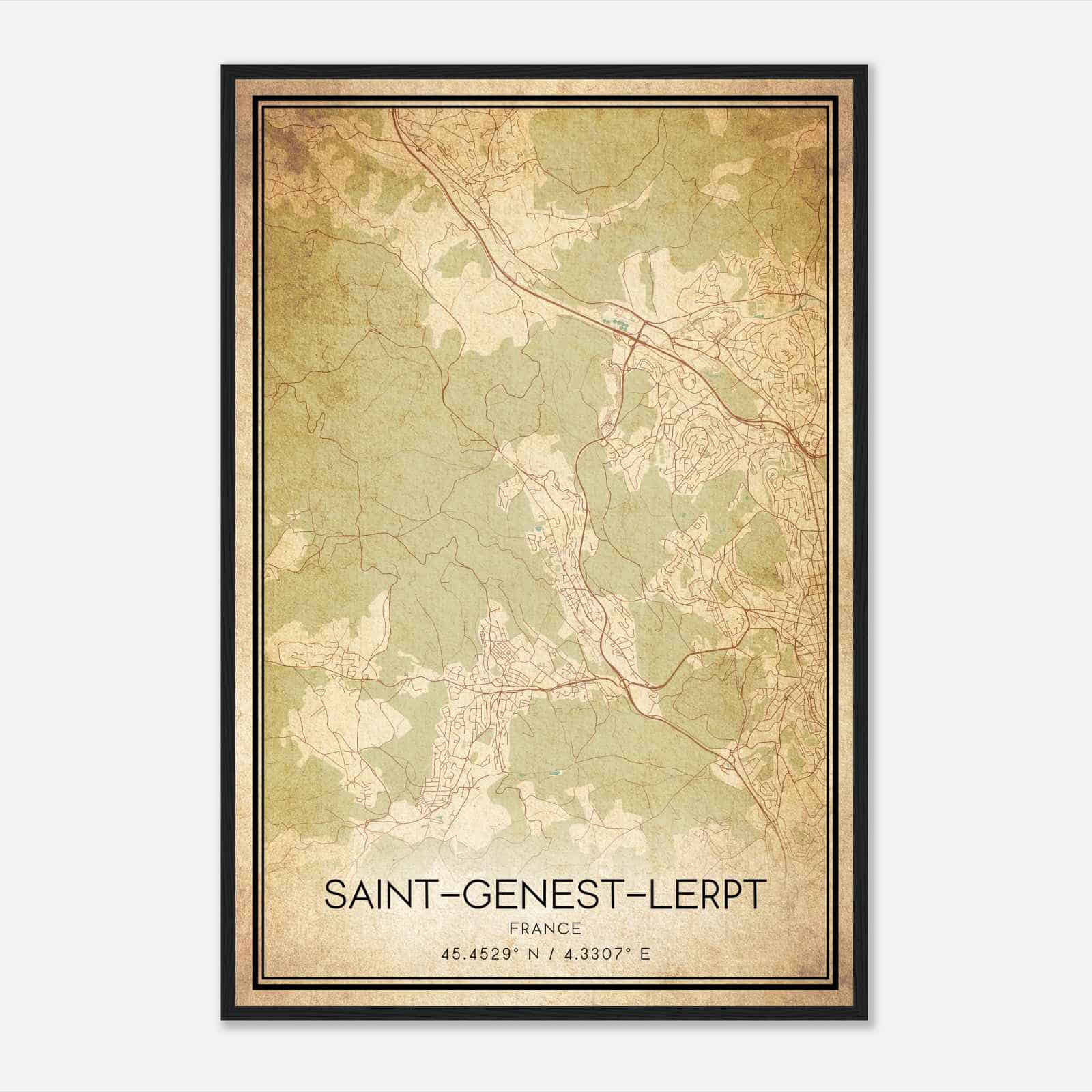 Vintage Saint-Genest-Lerpt France Map Poster, Saint-Genest-Lerpt City Road Wall Art Print