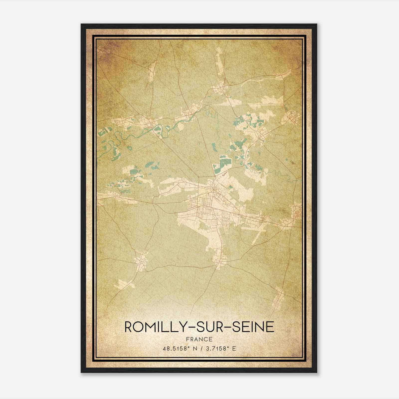 Vintage Romilly-sur-Seine France Map Poster, Romilly-sur-Seine City Road Wall Art Print