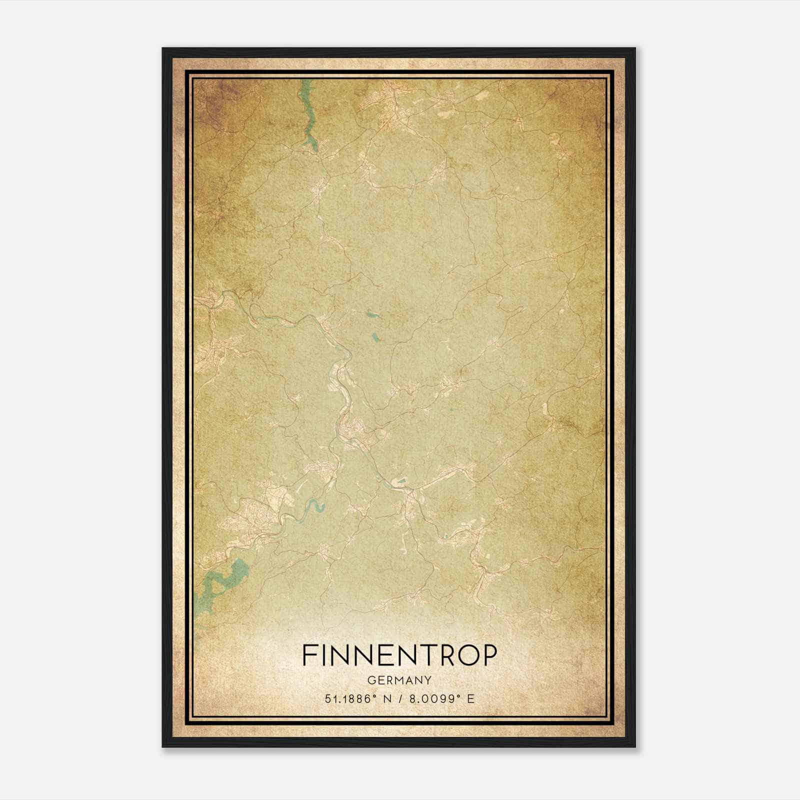Vintage Finnentrop Germany Map Poster, Finnentrop City Road Wall Art Print