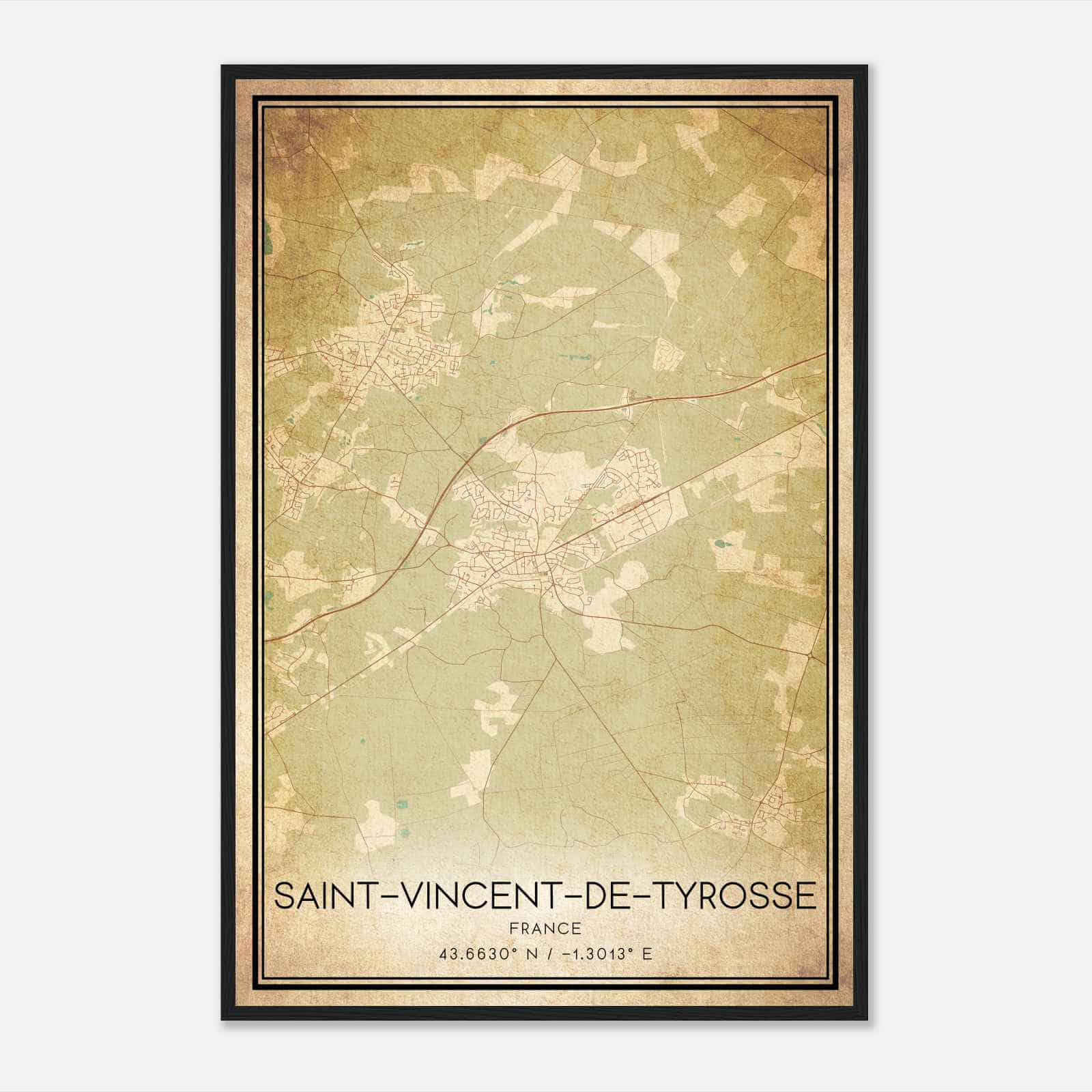 Vintage Saint-Vincent-de-Tyrosse France Map Poster, Saint-Vincent-de-Tyrosse City Road Wall Art Print
