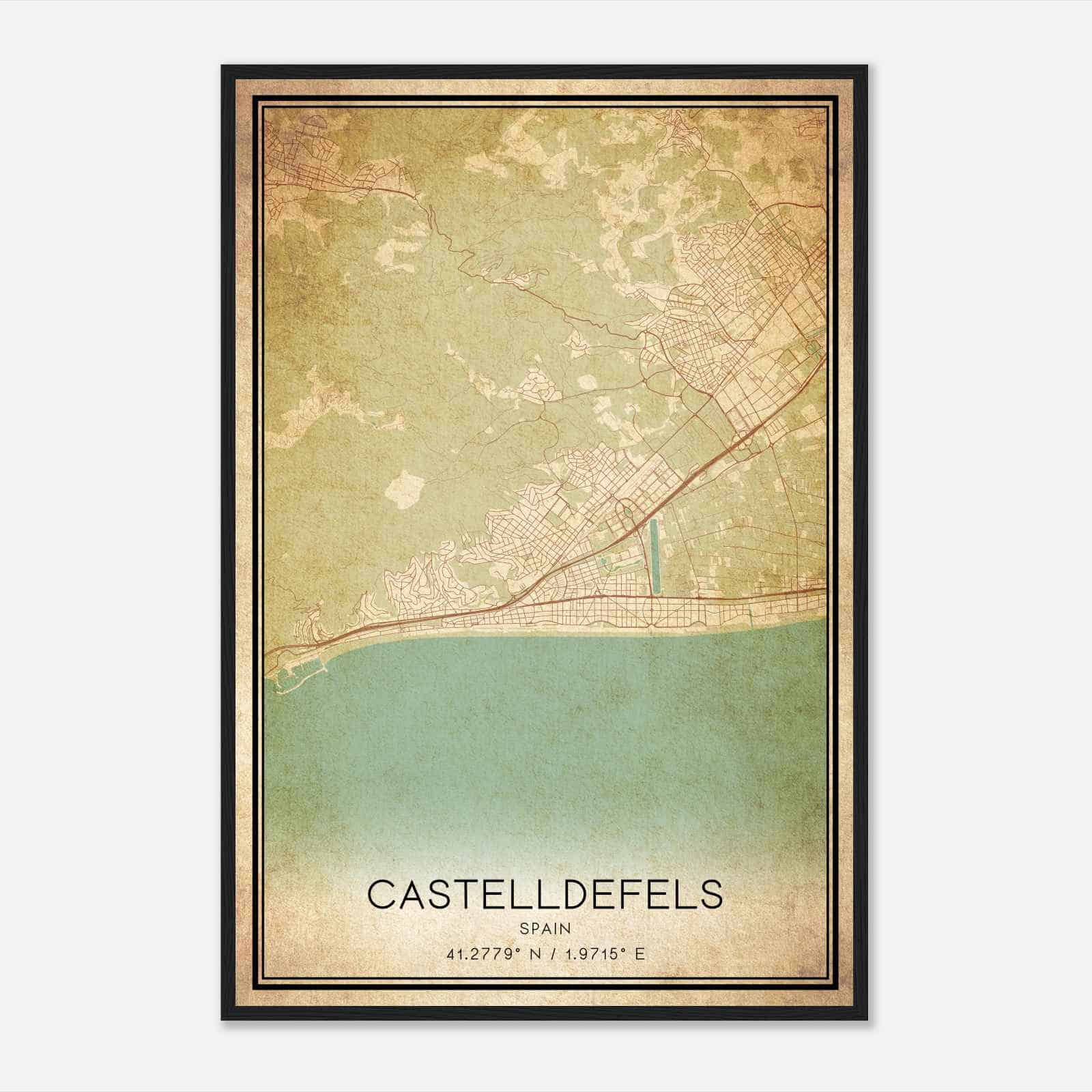Vintage Castelldefels Spain Map Poster, Castelldefels City Road Wall Art Print