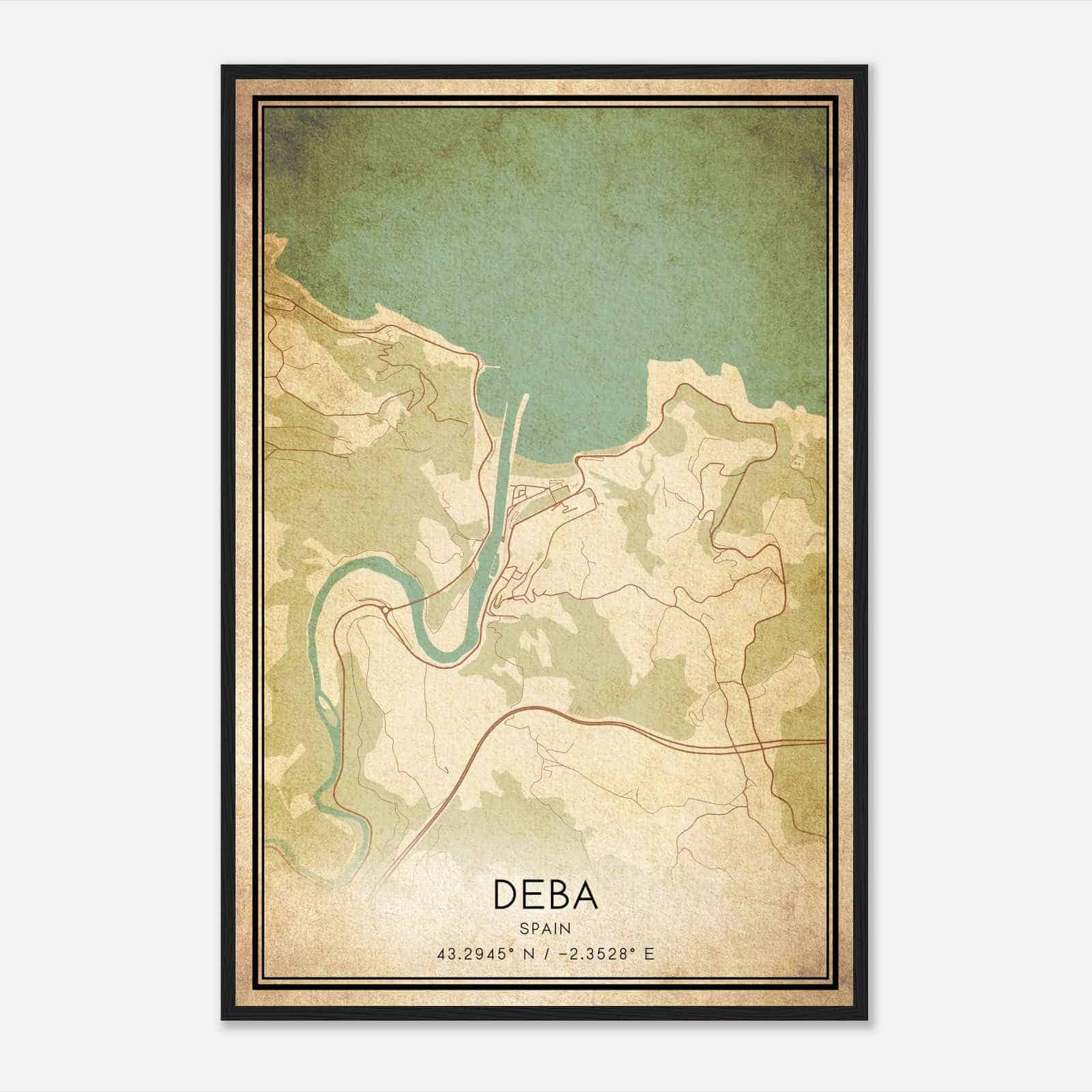 Vintage Deba Spain Map Poster, Deba City Road Wall Art Print