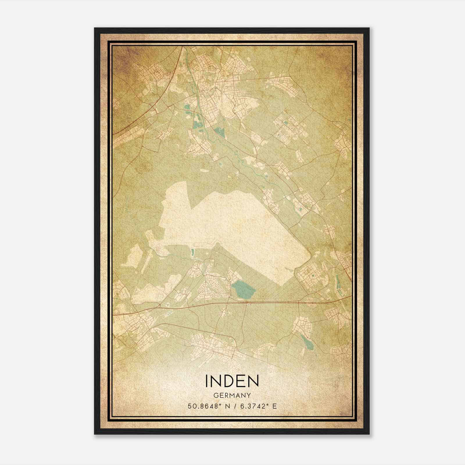 Vintage Inden Germany Map Poster, Inden City Road Wall Art Print