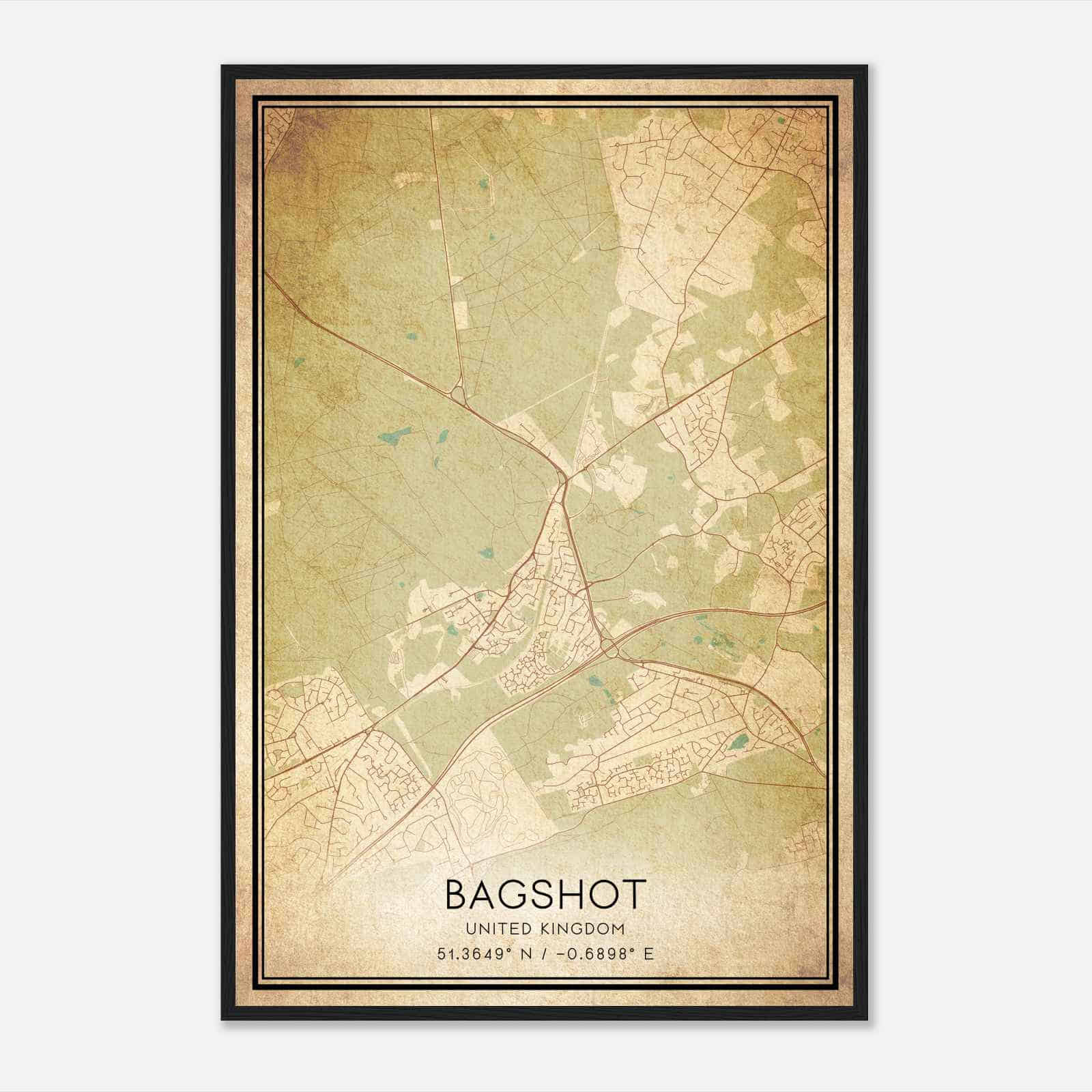 Vintage Bagshot United Kingdom Map Poster, Bagshot City Road Wall Art Print Vintage Bagshot United Kingdom Map Poster, Bagshot City Road Wall Art Print