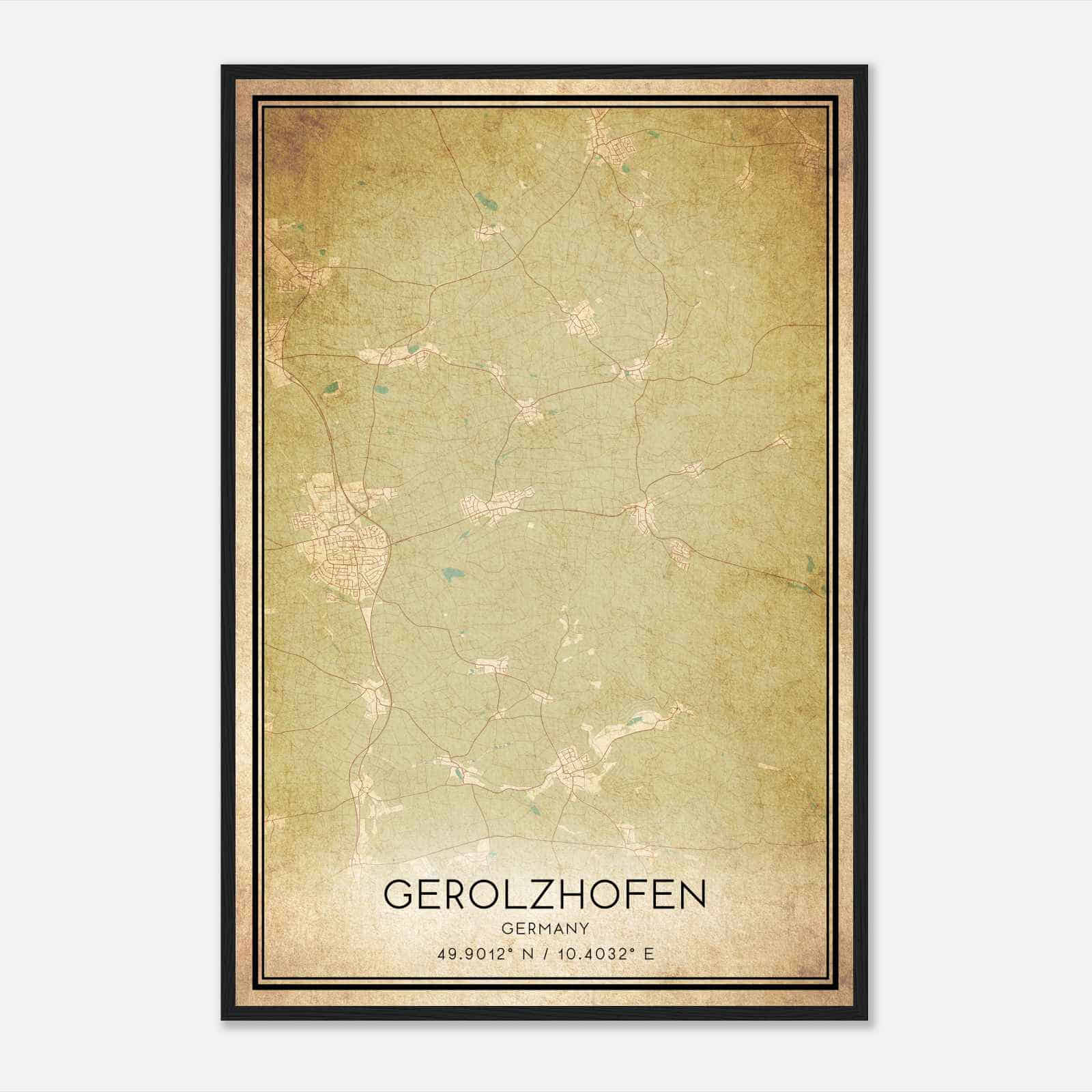 Vintage Gerolzhofen Germany Map Poster, Gerolzhofen City Road Wall Art Print