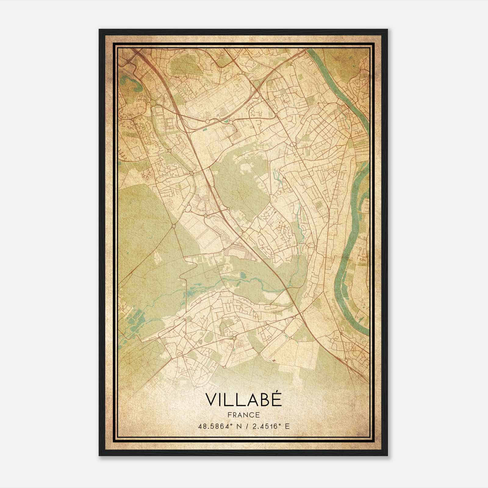 Vintage Villabe France Map Poster, Villabe City Road Wall Art Print
