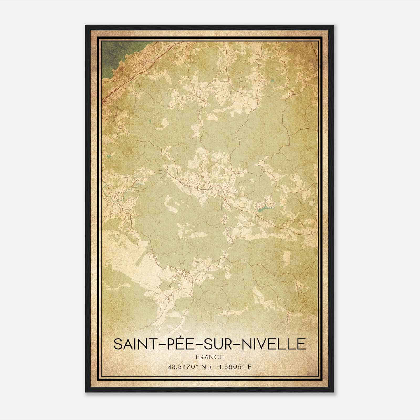 Vintage Saint-Pee-sur-Nivelle France Map Poster, Saint-Pee-sur-Nivelle City Road Wall Art Print