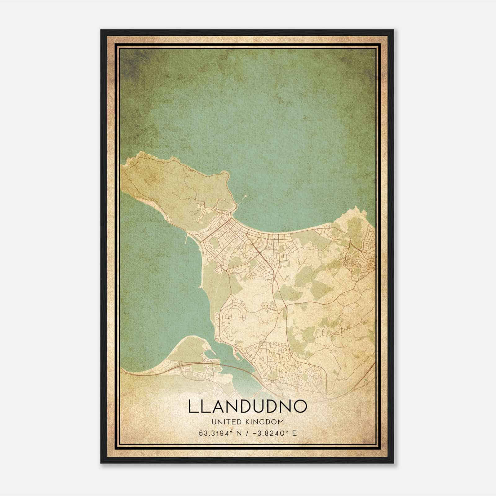 Vintage Llandudno United Kingdom Map Poster, Llandudno City Road Wall Art Print