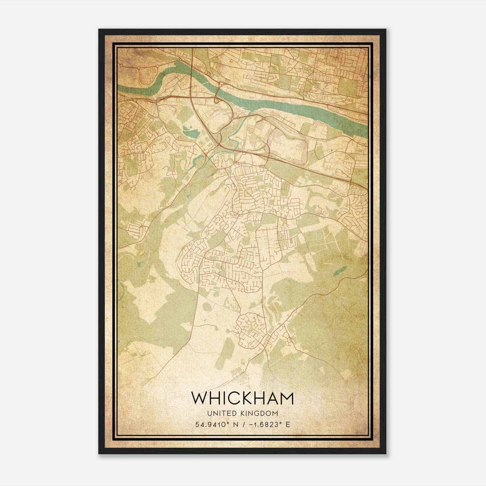 Vintage Whickham United Kingdom Map Poster, Whickham City Road Wall Art Print