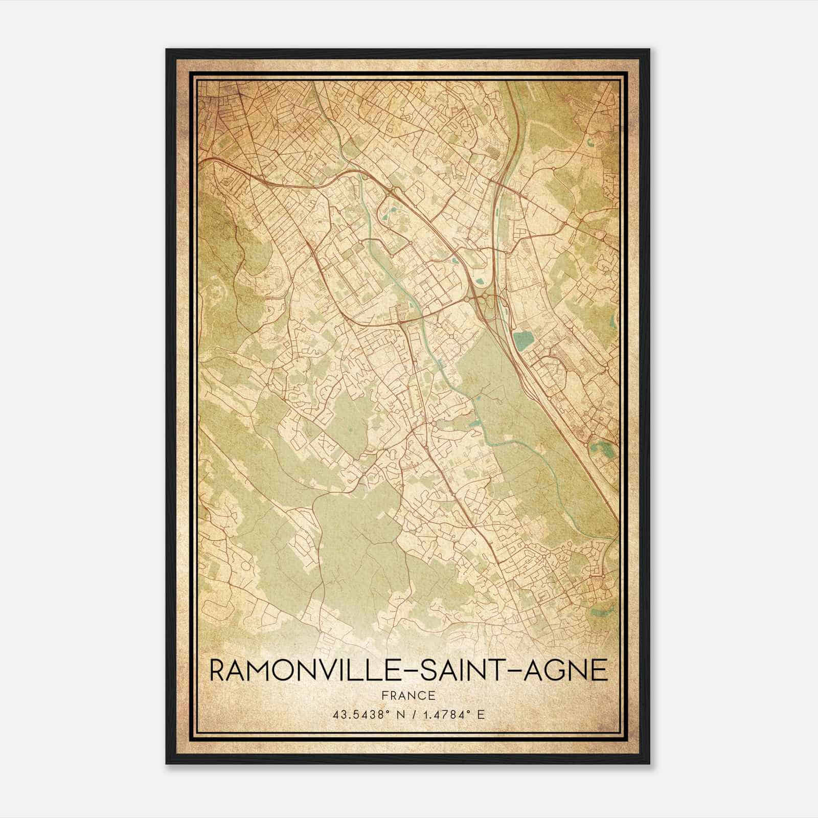 Vintage Ramonville-Saint-Agne France Map Poster, Ramonville-Saint-Agne City Road Wall Art Print