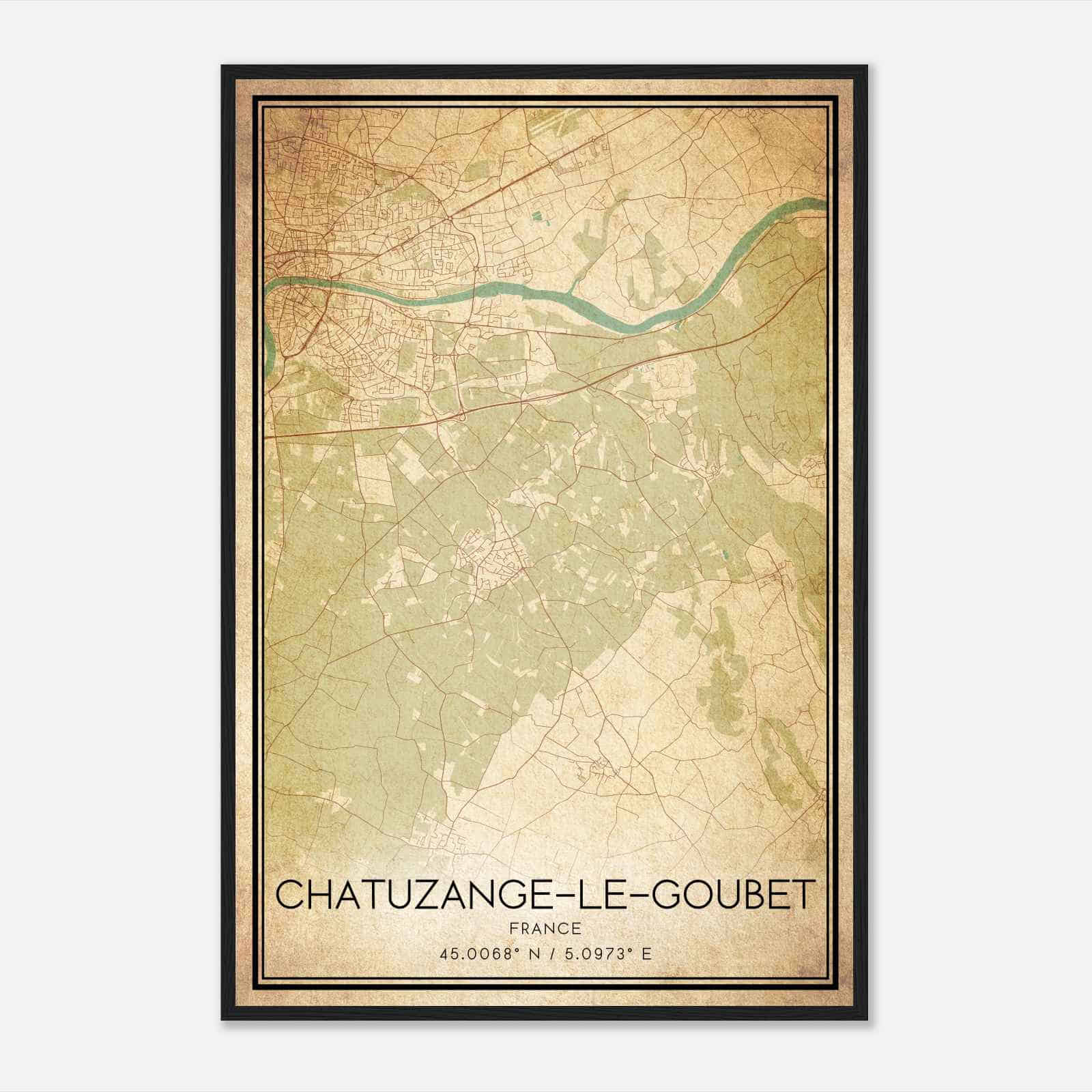 Vintage Chatuzange-le-Goubet France Map Poster, Chatuzange-le-Goubet City Road Wall Art Print