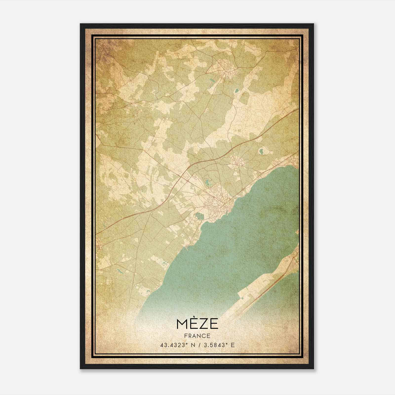 Vintage Meze France Map Poster, Meze City Road Wall Art Print