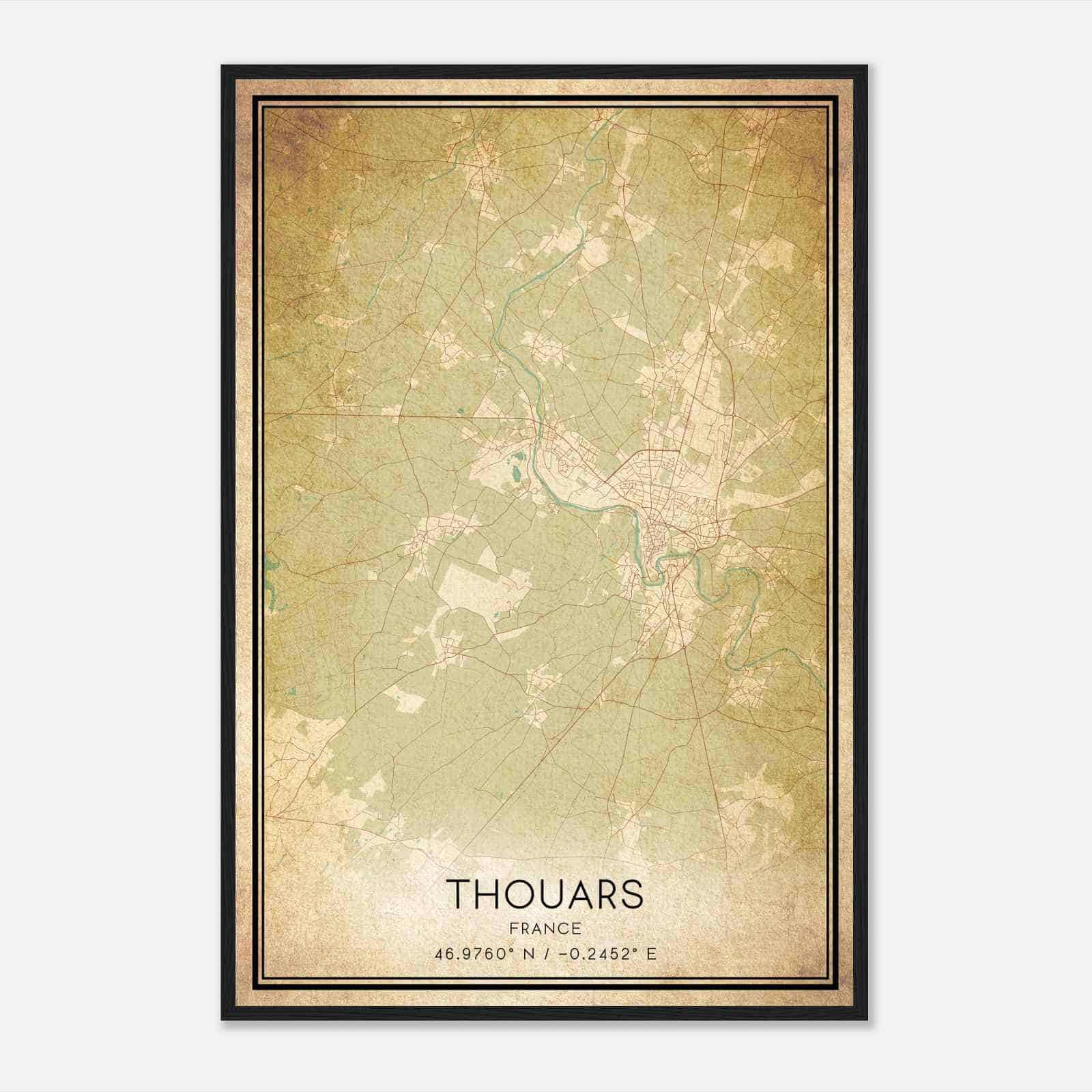 Vintage Thouars France Map Poster, Thouars City Road Wall Art Print